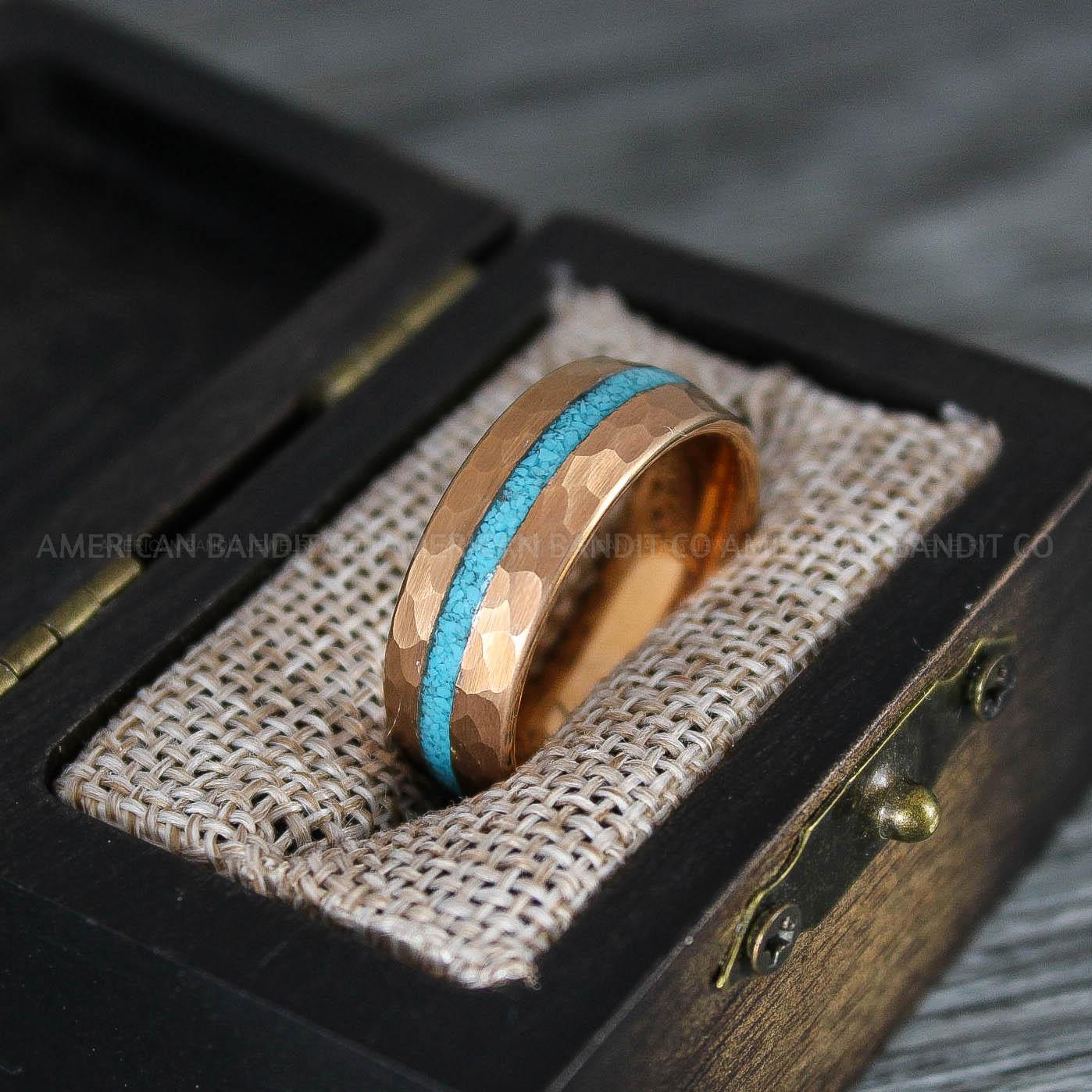 IMG_8368 Turquoise Ring, Turquoise Wedding Ring, Turquoise Wedding Band, Turquoise Jewelry, Rose Gold Wedding Ring, Rose Gold Wedding Band, Crushed Turquoise Ring - Image 1