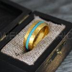 Turquoise Ring, Turquoise Wedding Ring, Turquoise Wedding Band, Turquoise Jewelry, Yellow Gold Wedding Ring, Yellow Gold Wedding Band, Crushed Turquoise Ring