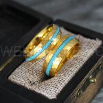 Turquoise Ring, Turquoise Wedding Ring, Turquoise Wedding Band, Turquoise Jewelry, Yellow Gold Wedding Ring, Yellow Gold Wedding Band, Crushed Turquoise Ring - Image 3