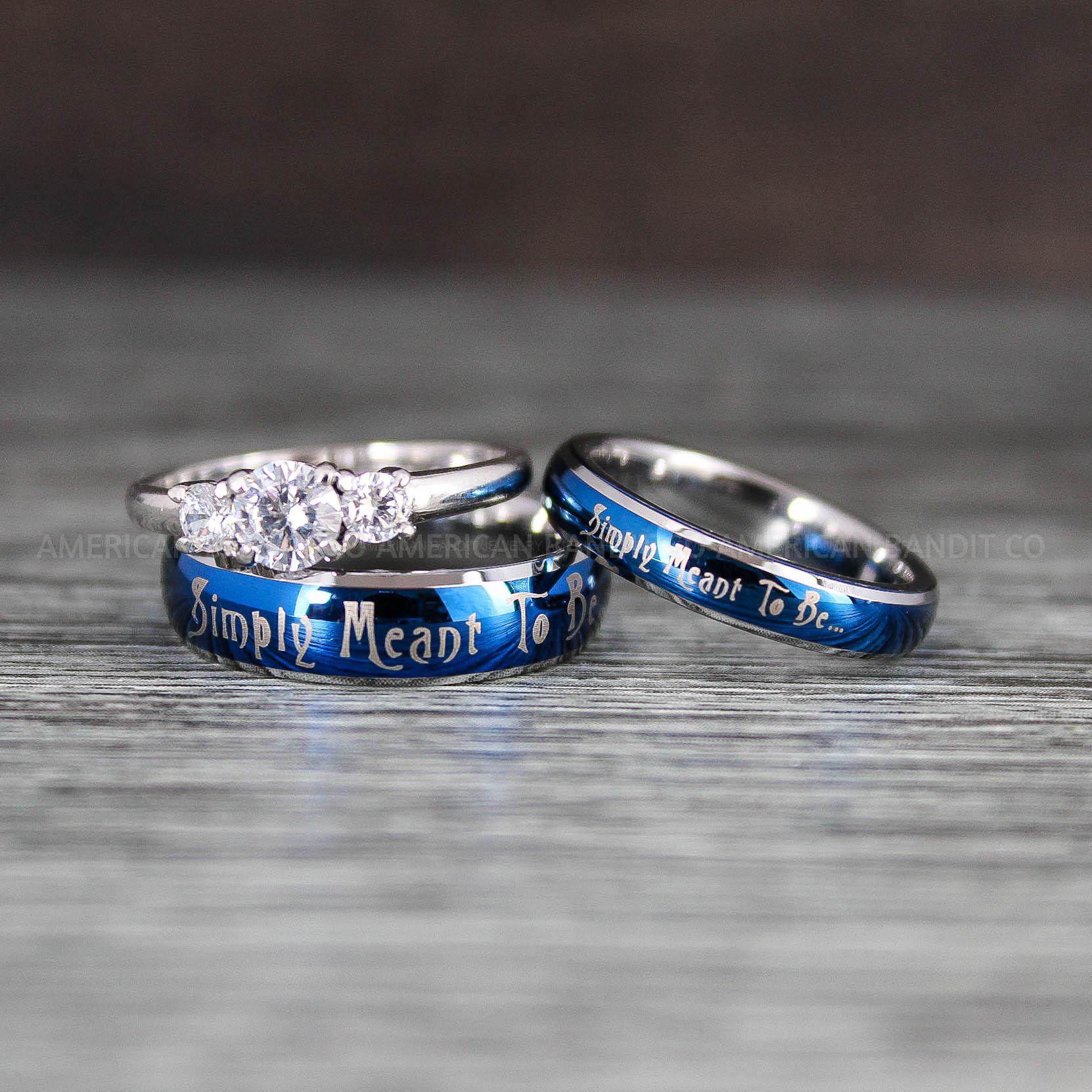 IMG_8390 Simply Meant To Be Rings, Blue Wedding Bands, Blue Wedding Rings, Couple Rings, Couple Jewelry, His and Her Rings, Matching Rings Couple Wedding Ring Couple Jewelry - Image 1