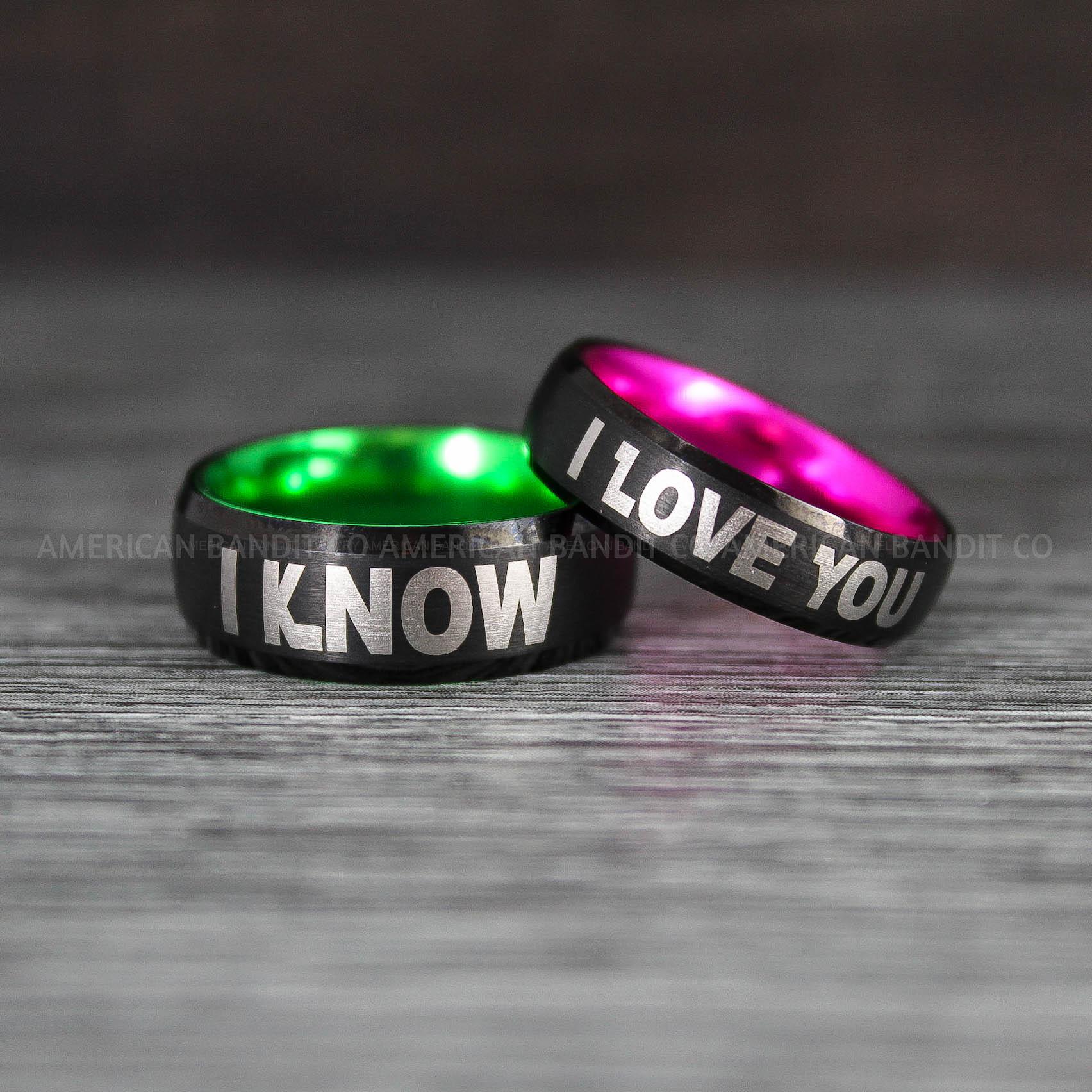 IMG_8405 I Love You I Know Rings, Aurebesh Rings, Black Wedding Bands, Aurebesh Wedding Bands, Aurebesh Wedding Rings, Aurebesh Jewelry - Image 1