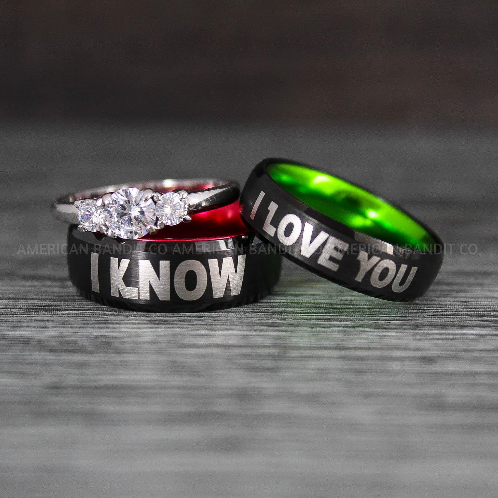 IMG_8414 I Love You I Know Rings, Aurebesh Rings, Black Wedding Bands, Aurebesh Wedding Bands, Aurebesh Wedding Rings, Aurebesh Jewelry - Image 1