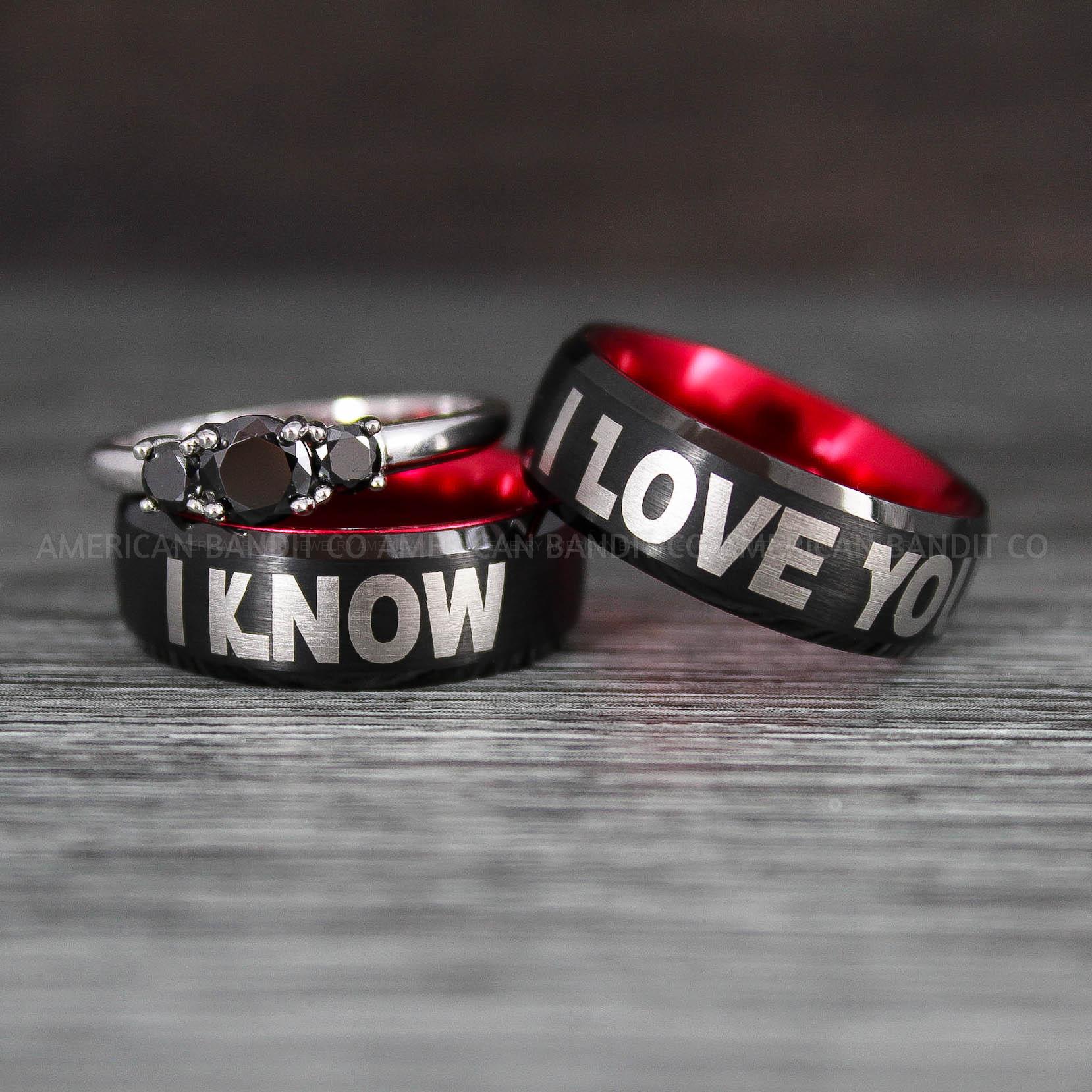 IMG_8420 I Love You I Know Rings, Aurebesh Rings, Black Wedding Bands, Aurebesh Wedding Bands, Aurebesh Wedding Rings, Aurebesh Jewelry - Image 1