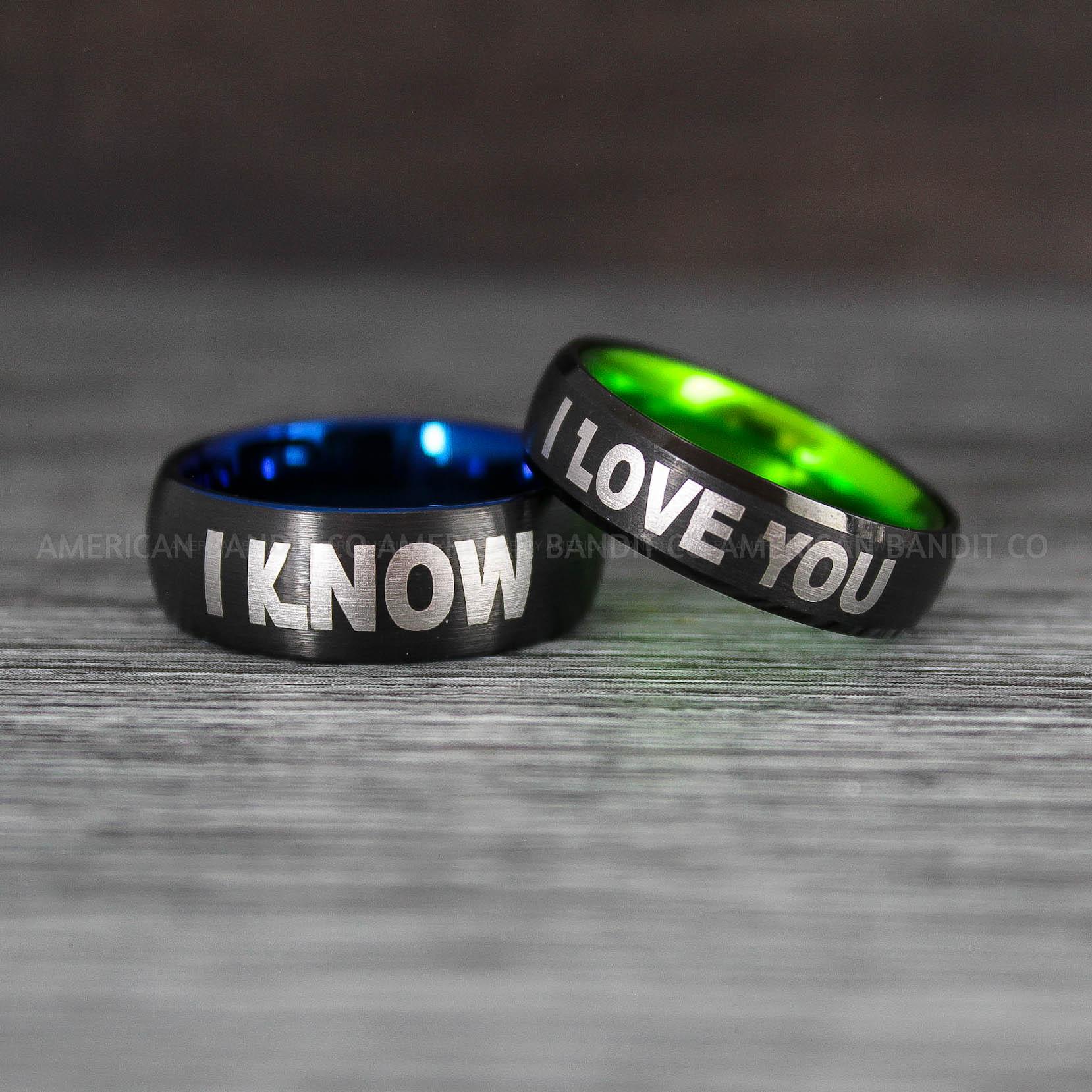 IMG_8427 I Love You I Know Rings, Aurebesh Rings, Black Wedding Bands, Aurebesh Wedding Bands, Aurebesh Wedding Rings, Aurebesh Jewelry - Image 1