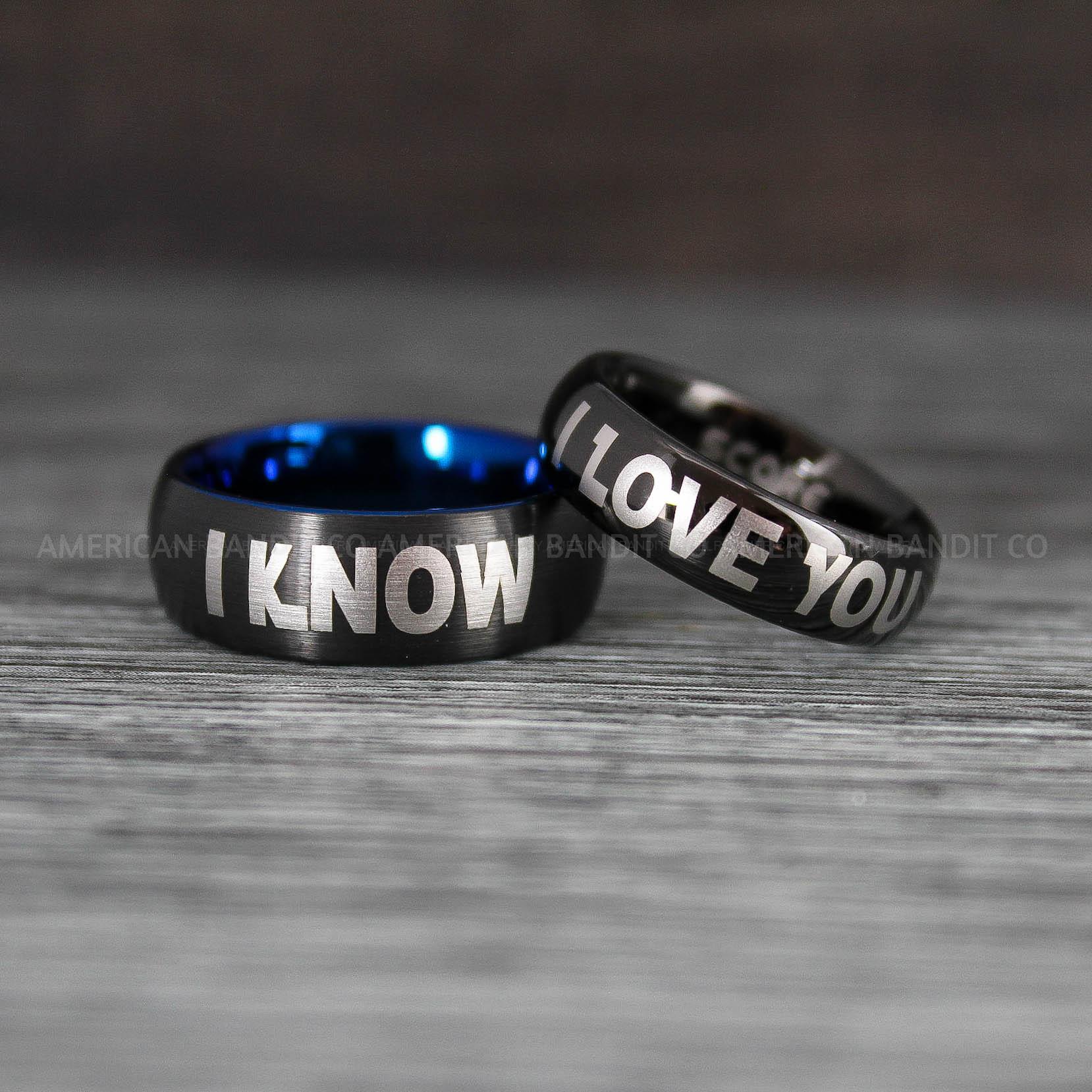 IMG_8431 I Love You I Know Rings, Aurebesh Rings, Black Wedding Bands, Aurebesh Wedding Bands, Aurebesh Wedding Rings, Aurebesh Jewelry - Image 1