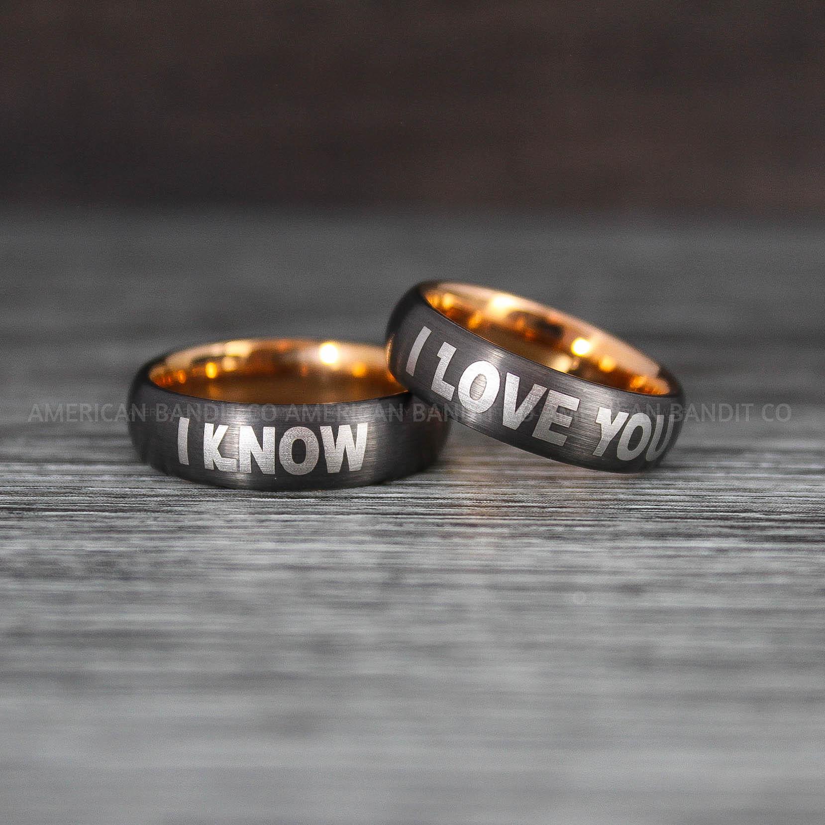 IMG_8433 I Love You I Know Rings, Aurebesh Rings, Gunmetal Wedding Bands, Aurebesh Wedding Bands, Aurebesh Wedding Rings, Aurebesh Jewelry - Image 1