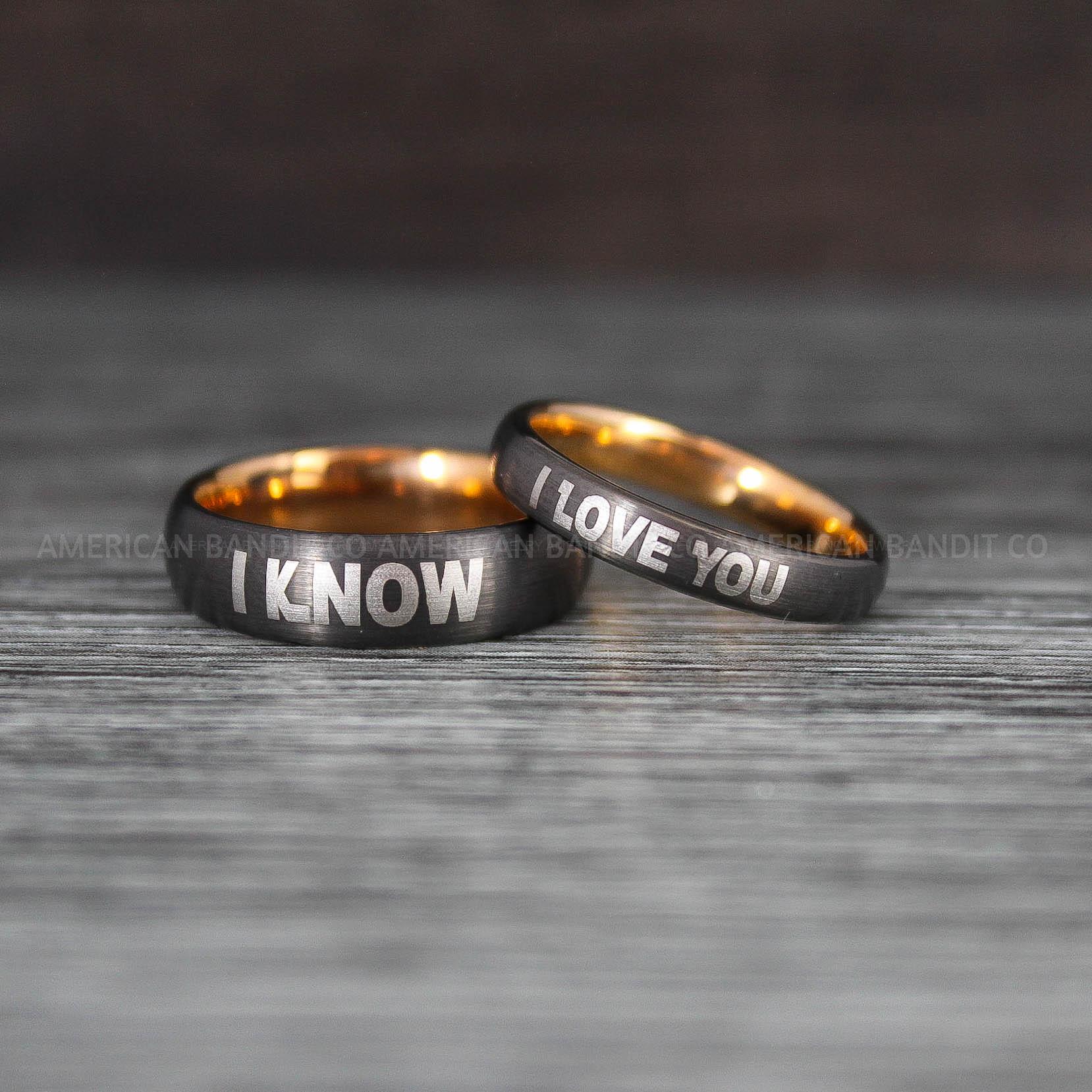 IMG_8434 I Love You I Know Rings, Aurebesh Rings, Gunmetal Wedding Bands, Aurebesh Wedding Bands, Aurebesh Wedding Rings, Aurebesh Jewelry - Image 1