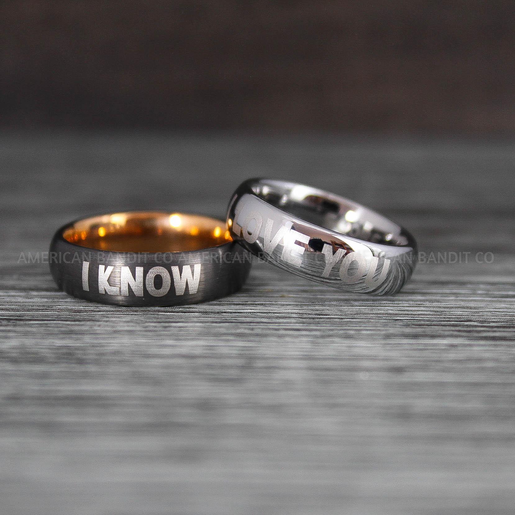 IMG_8435 I Love You I Know Rings, Aurebesh Rings, Gunmetal Wedding Bands, Aurebesh Wedding Bands, Aurebesh Wedding Rings, Aurebesh Jewelry - Image 1
