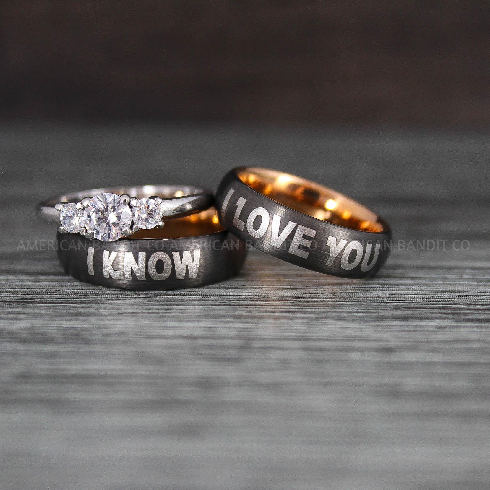 IMG_8436 I Love You I Know Rings, Aurebesh Rings, Gunmetal Wedding Bands, Aurebesh Wedding Bands, Aurebesh Wedding Rings, Aurebesh Jewelry - Image 1