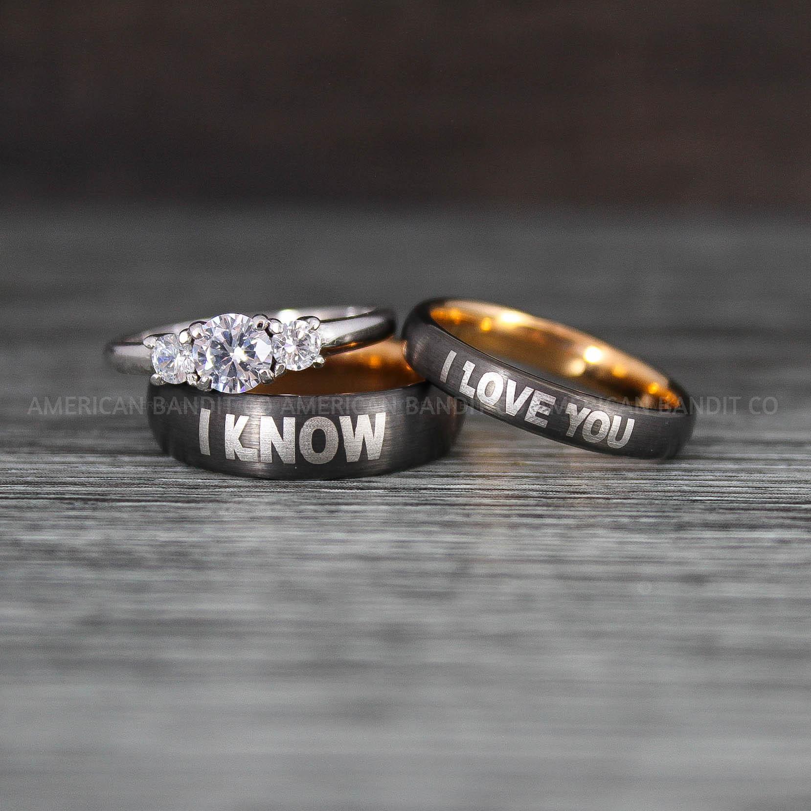 IMG_8437 I Love You I Know Rings, Aurebesh Rings, Gunmetal Wedding Bands, Aurebesh Wedding Bands, Aurebesh Wedding Rings, Aurebesh Jewelry - Image 1