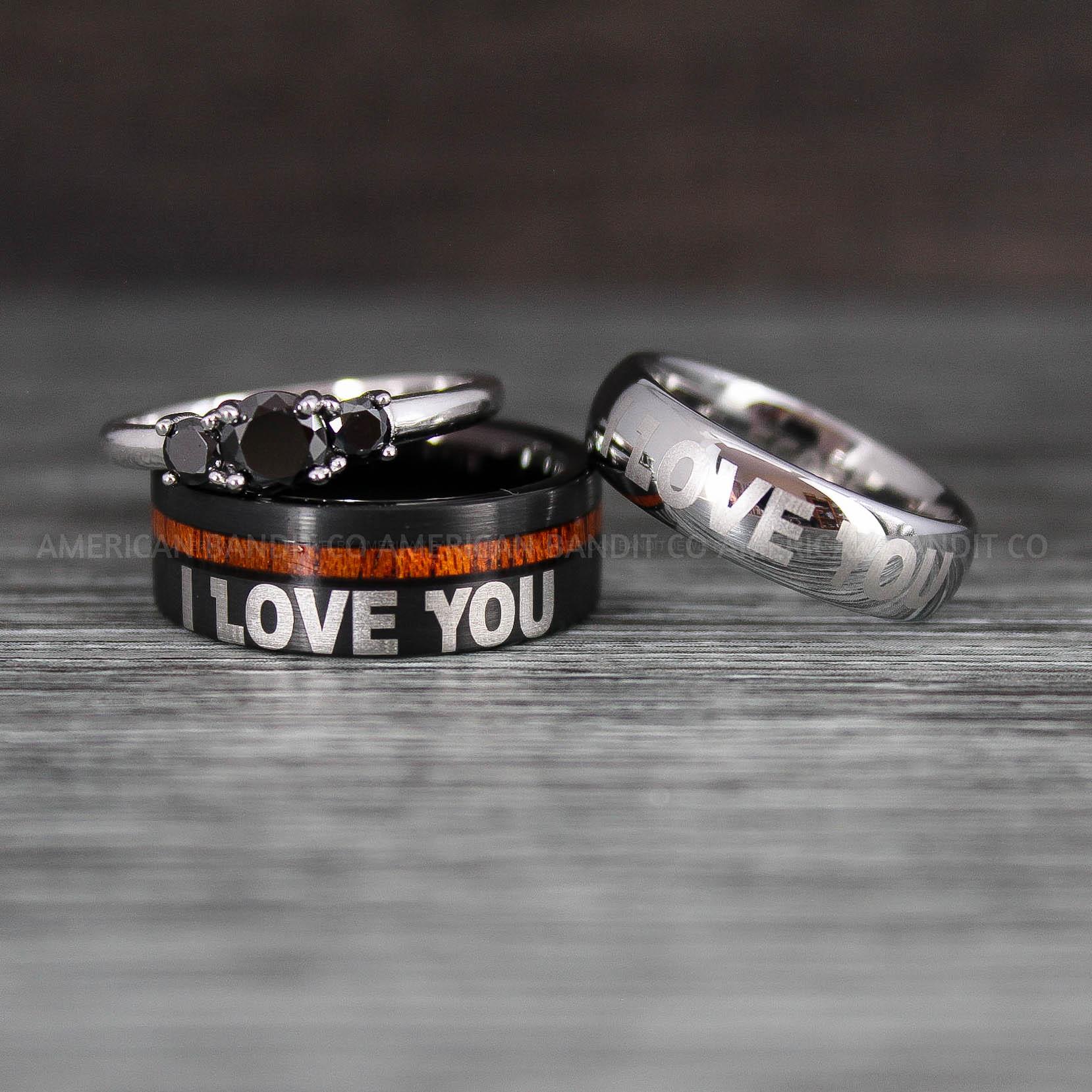 IMG_8440 I Love You I Know Rings, Aurebesh Rings, Black Wedding Bands, Aurebesh Wedding Bands, Aurebesh Wedding Rings, Aurebesh Jewelry - Image 1