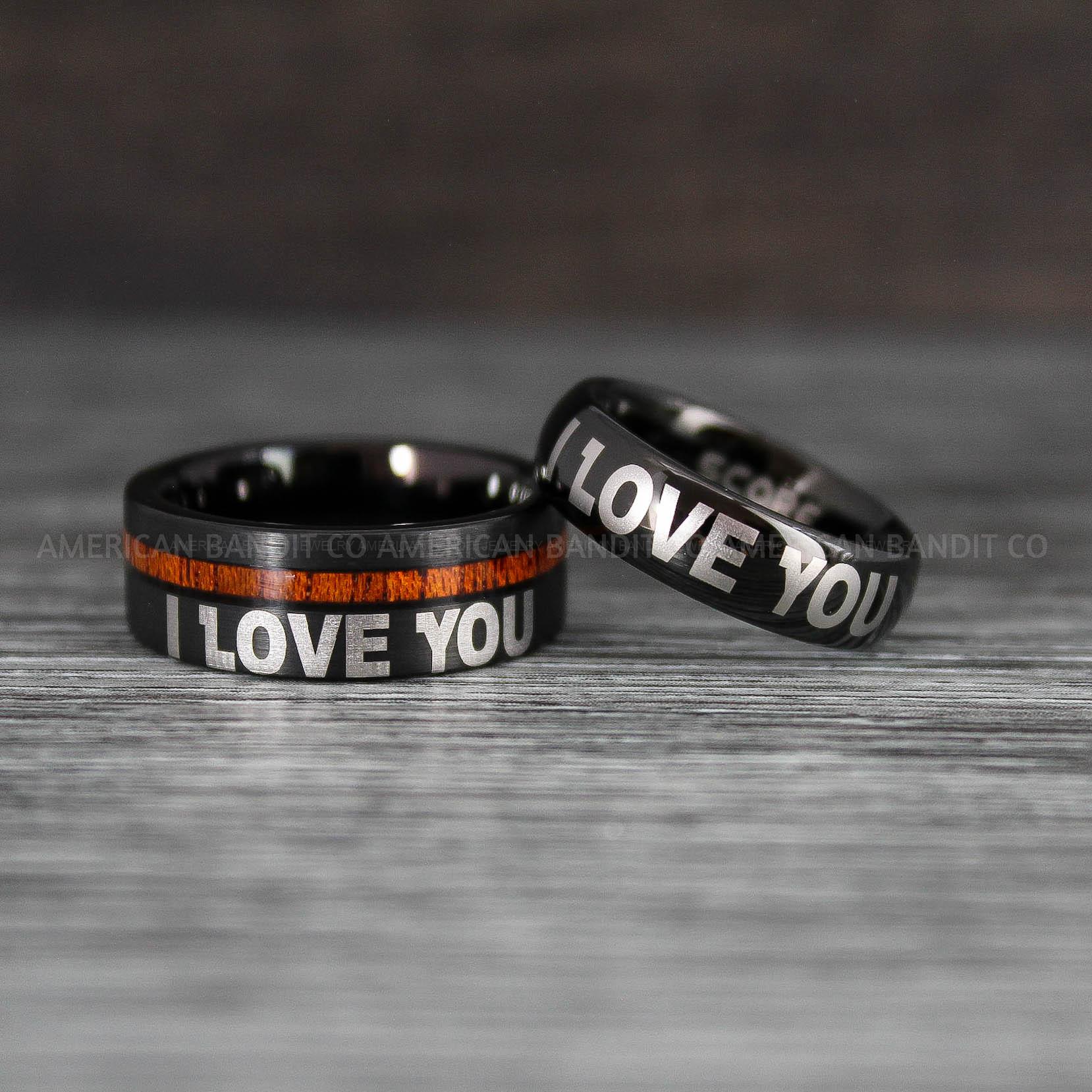 IMG_8441 I Love You I Know Rings, Aurebesh Rings, Black Wedding Bands, Aurebesh Wedding Bands, Aurebesh Wedding Rings, Aurebesh Jewelry - Image 1