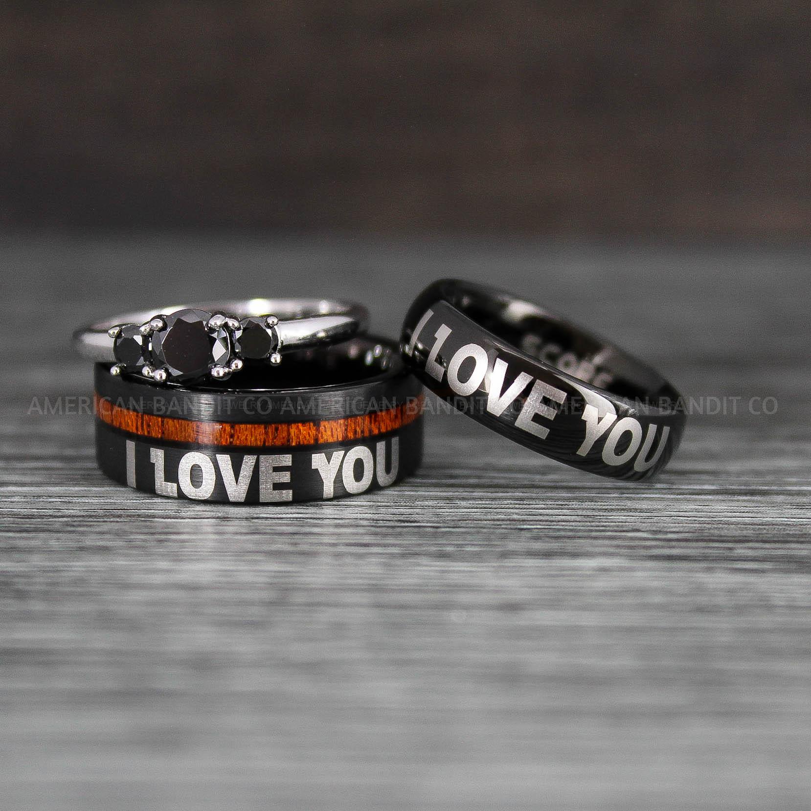 IMG_8442 I Love You I Know Rings, Aurebesh Rings, Black Wedding Bands, Aurebesh Wedding Bands, Aurebesh Wedding Rings, Aurebesh Jewelry - Image 1