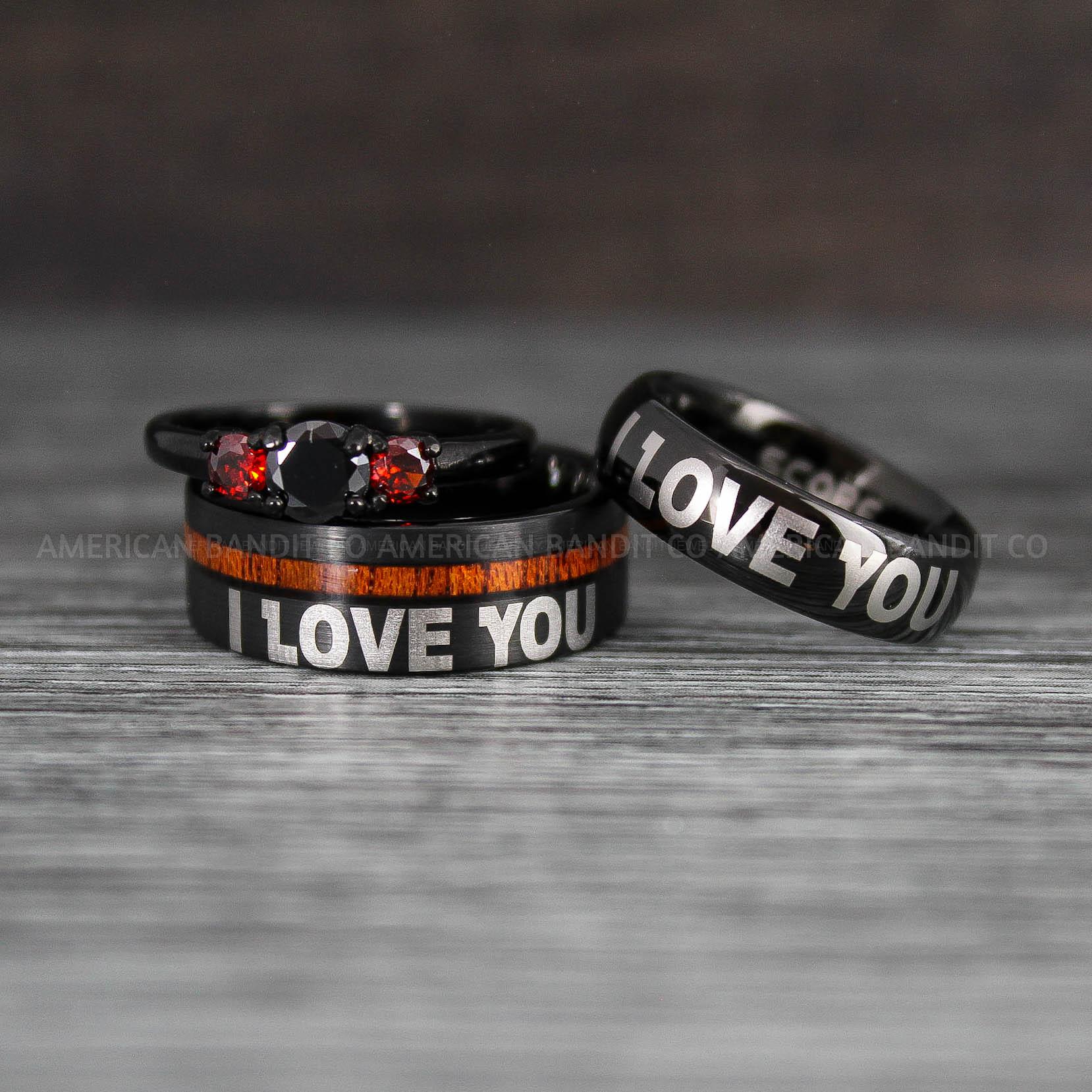 IMG_8445 I Love You I Know Rings, Aurebesh Rings, Black Wedding Bands, Aurebesh Wedding Bands, Aurebesh Wedding Rings, Aurebesh Jewelry - Image 1