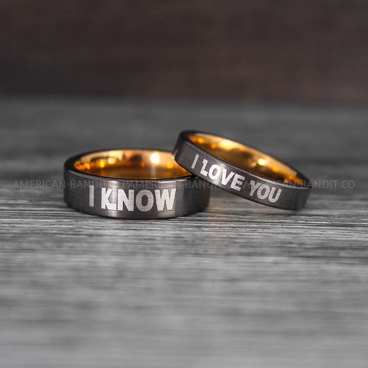 IMG_8469 I Love You I Know Rings, Aurebesh Rings, Gunmetal Wedding Bands, Aurebesh Wedding Bands, Aurebesh Wedding Rings, Aurebesh Jewelry - Image 1