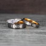 I Love You I Know Rings, Aurebesh Rings, Gunmetal Wedding Bands, Aurebesh Wedding Bands, Aurebesh Wedding Rings, Aurebesh Jewelry