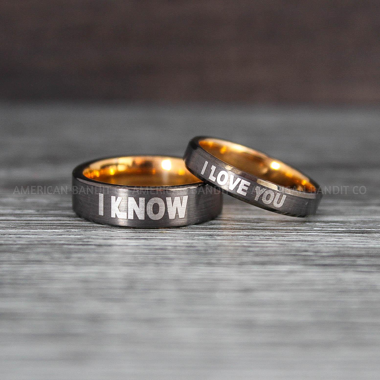IMG_8471 I Love You I Know Rings, Aurebesh Rings, Gunmetal Wedding Bands, Aurebesh Wedding Bands, Aurebesh Wedding Rings, Aurebesh Jewelry - Image 1