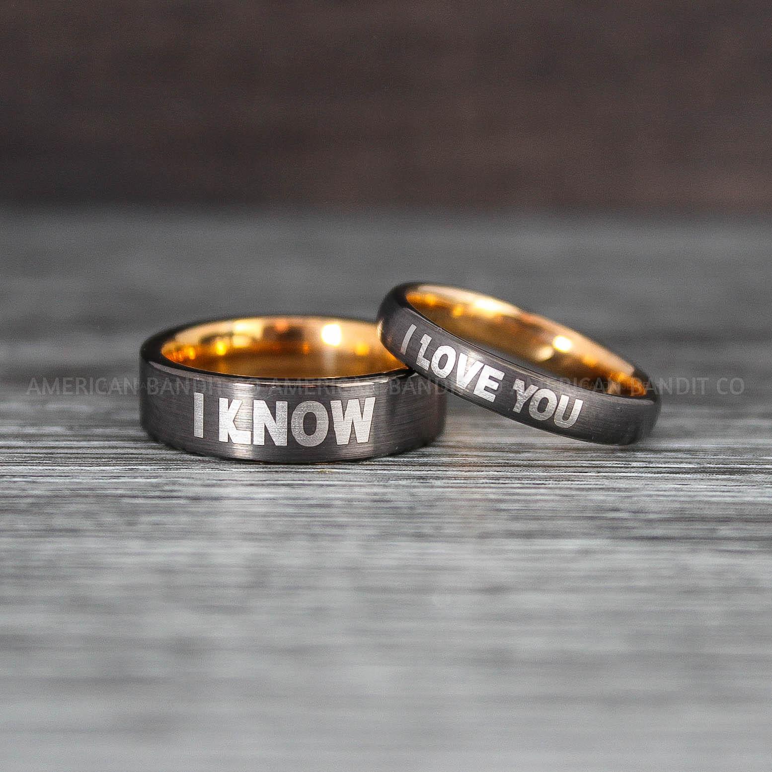 IMG_8472 I Love You I Know Rings, Aurebesh Rings, Gunmetal Wedding Bands, Aurebesh Wedding Bands, Aurebesh Wedding Rings, Aurebesh Jewelry - Image 1