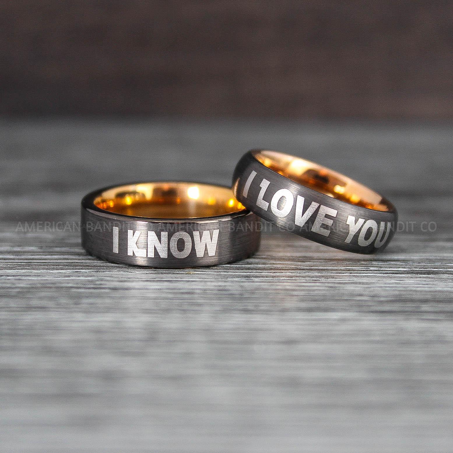 IMG_8473 I Love You I Know Rings, Aurebesh Rings, Gunmetal Wedding Bands, Aurebesh Wedding Bands, Aurebesh Wedding Rings, Aurebesh Jewelry - Image 1