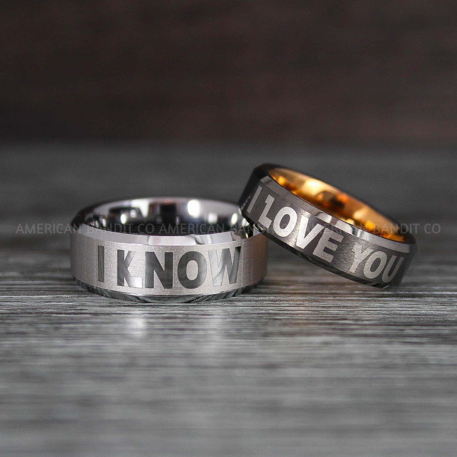 IMG_8476 I Love You I Know Rings, Aurebesh Rings, Gunmetal Wedding Bands, Aurebesh Wedding Bands, Aurebesh Wedding Rings, Aurebesh Jewelry - Image 1