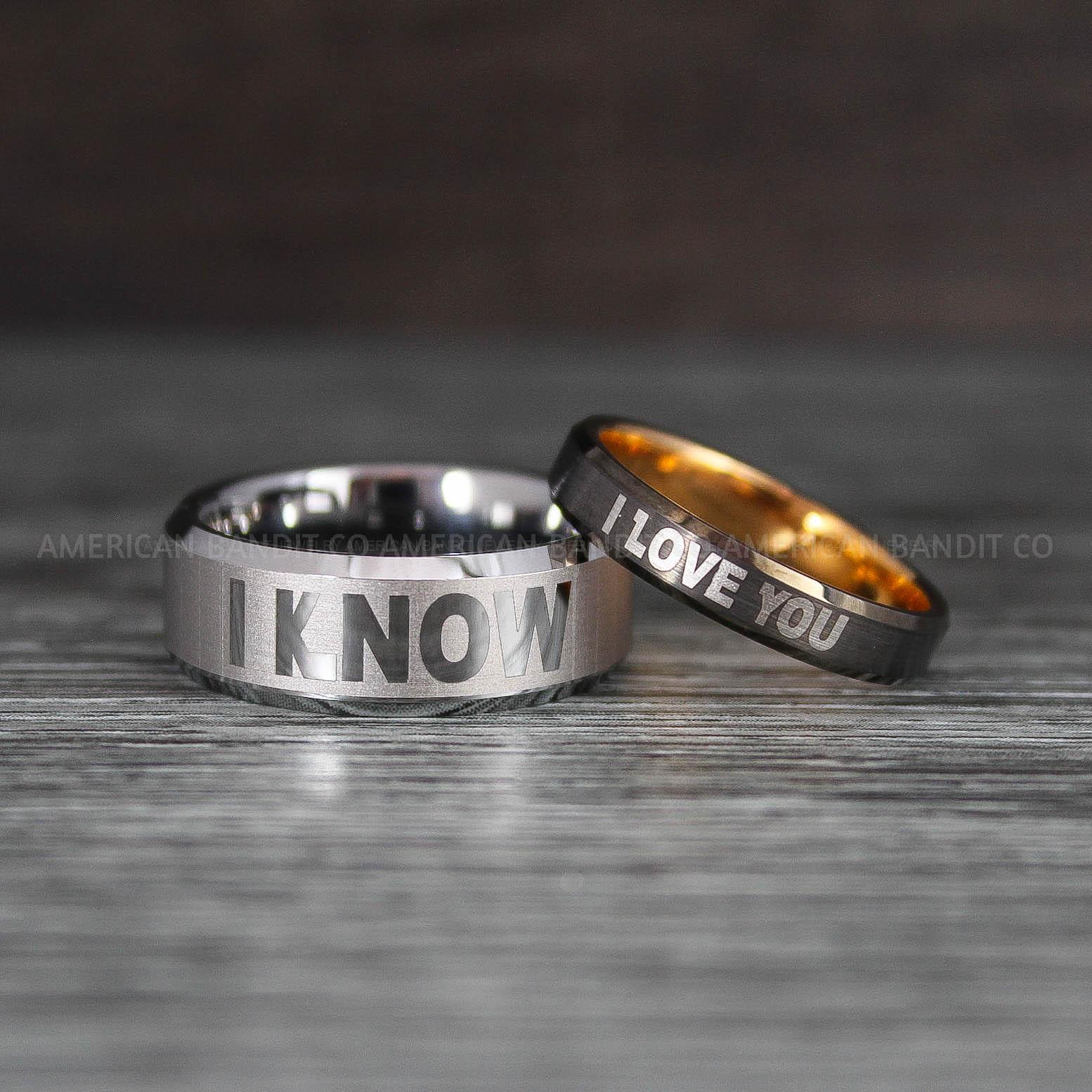 IMG_8477 I Love You I Know Rings, Aurebesh Rings, Gunmetal Wedding Bands, Aurebesh Wedding Bands, Aurebesh Wedding Rings, Aurebesh Jewelry - Image 1