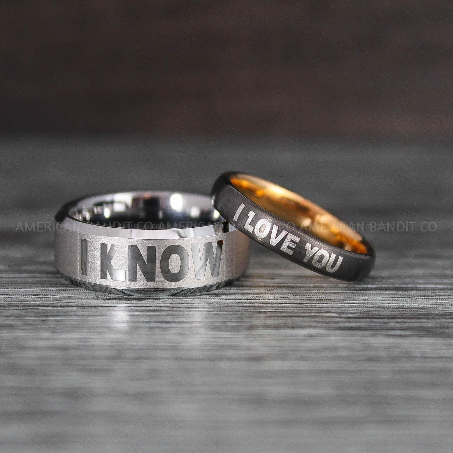 IMG_8479 I Love You I Know Rings, Aurebesh Rings, Gunmetal Wedding Bands, Aurebesh Wedding Bands, Aurebesh Wedding Rings, Aurebesh Jewelry - Image 1