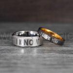 I Love You I Know Rings, Aurebesh Rings, Gunmetal Wedding Bands, Aurebesh Wedding Bands, Aurebesh Wedding Rings, Aurebesh Jewelry