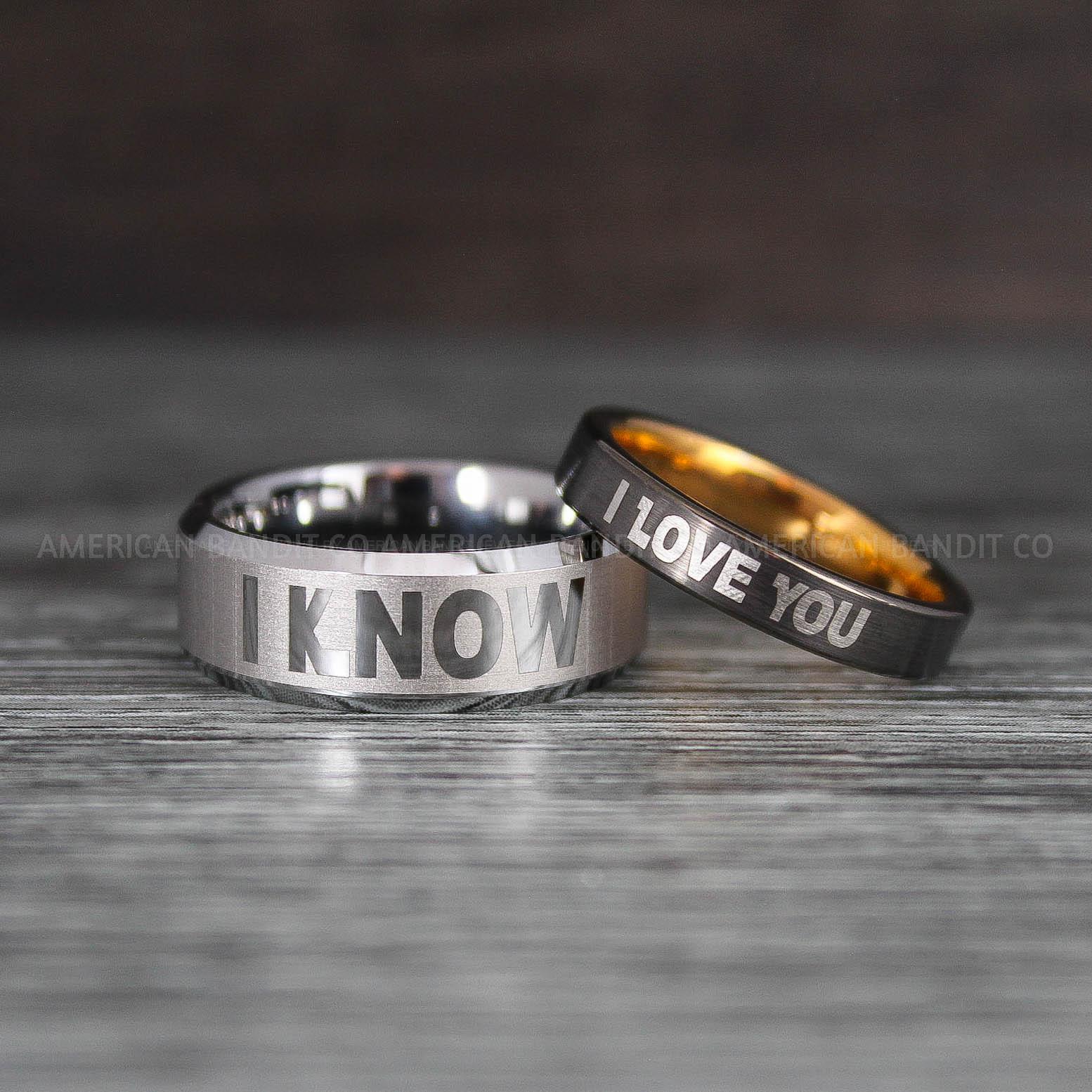 IMG_8480 I Love You I Know Rings, Aurebesh Rings, Gunmetal Wedding Bands, Aurebesh Wedding Bands, Aurebesh Wedding Rings, Aurebesh Jewelry - Image 1