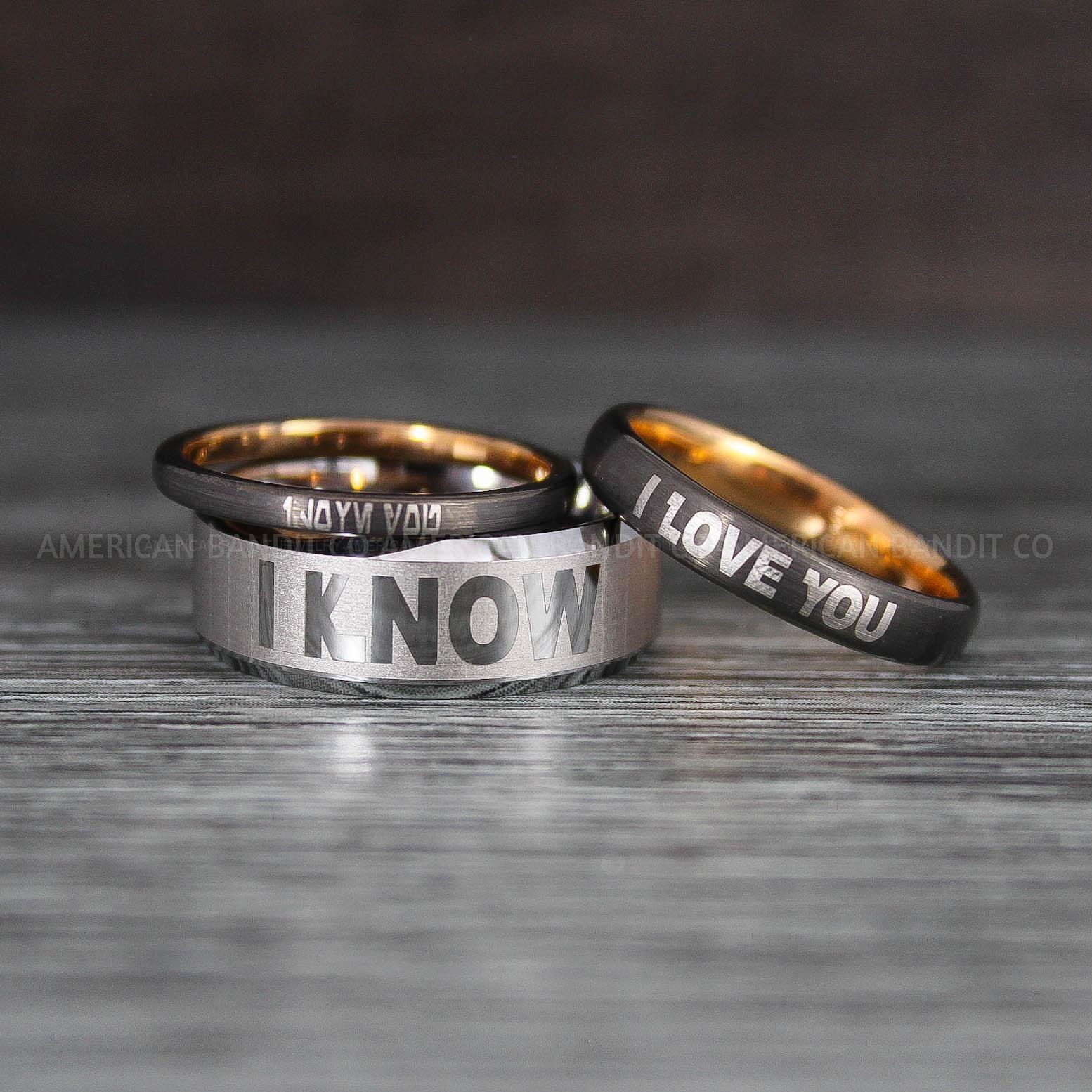 IMG_8482 I Love You I Know Rings, Aurebesh Rings, Gunmetal Wedding Bands, Aurebesh Wedding Bands, Aurebesh Wedding Rings, Aurebesh Jewelry - Image 1