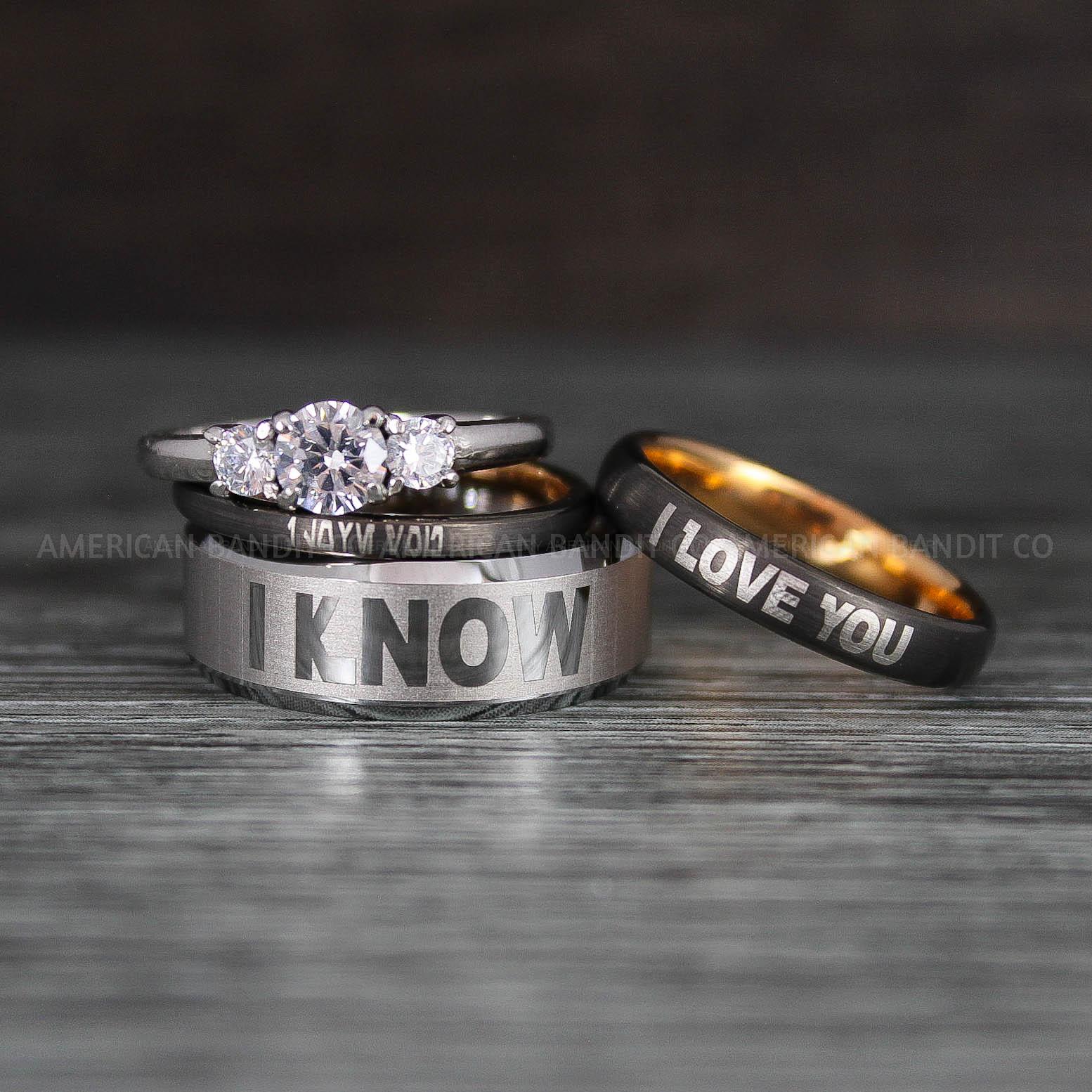 IMG_8484 I Love You I Know Rings, Aurebesh Rings, Gunmetal Wedding Bands, Aurebesh Wedding Bands, Aurebesh Wedding Rings, Aurebesh Jewelry - Image 1