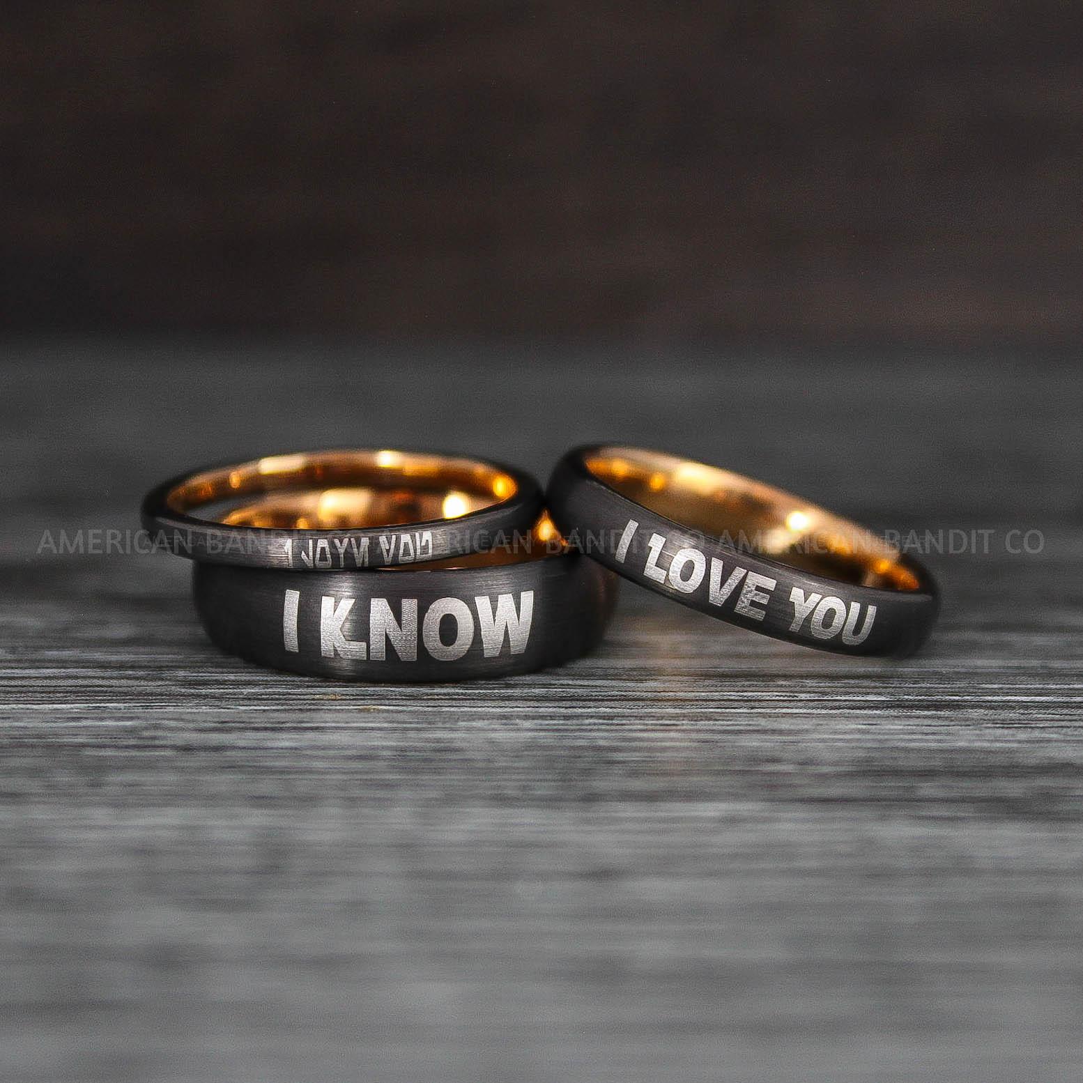 IMG_8487 I Love You I Know Rings, Aurebesh Rings, Gunmetal Wedding Bands, Aurebesh Wedding Bands, Aurebesh Wedding Rings, Aurebesh Jewelry - Image 1