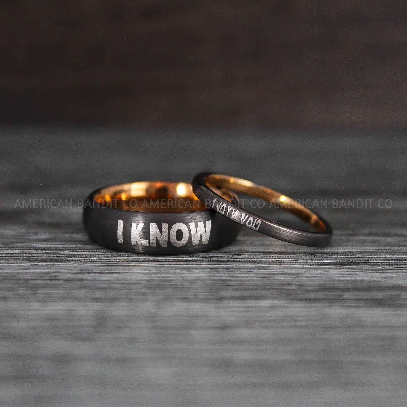 IMG_8488 I Love You I Know Rings, Aurebesh Rings, Gunmetal Wedding Bands, Aurebesh Wedding Bands, Aurebesh Wedding Rings, Aurebesh Jewelry - Image 1