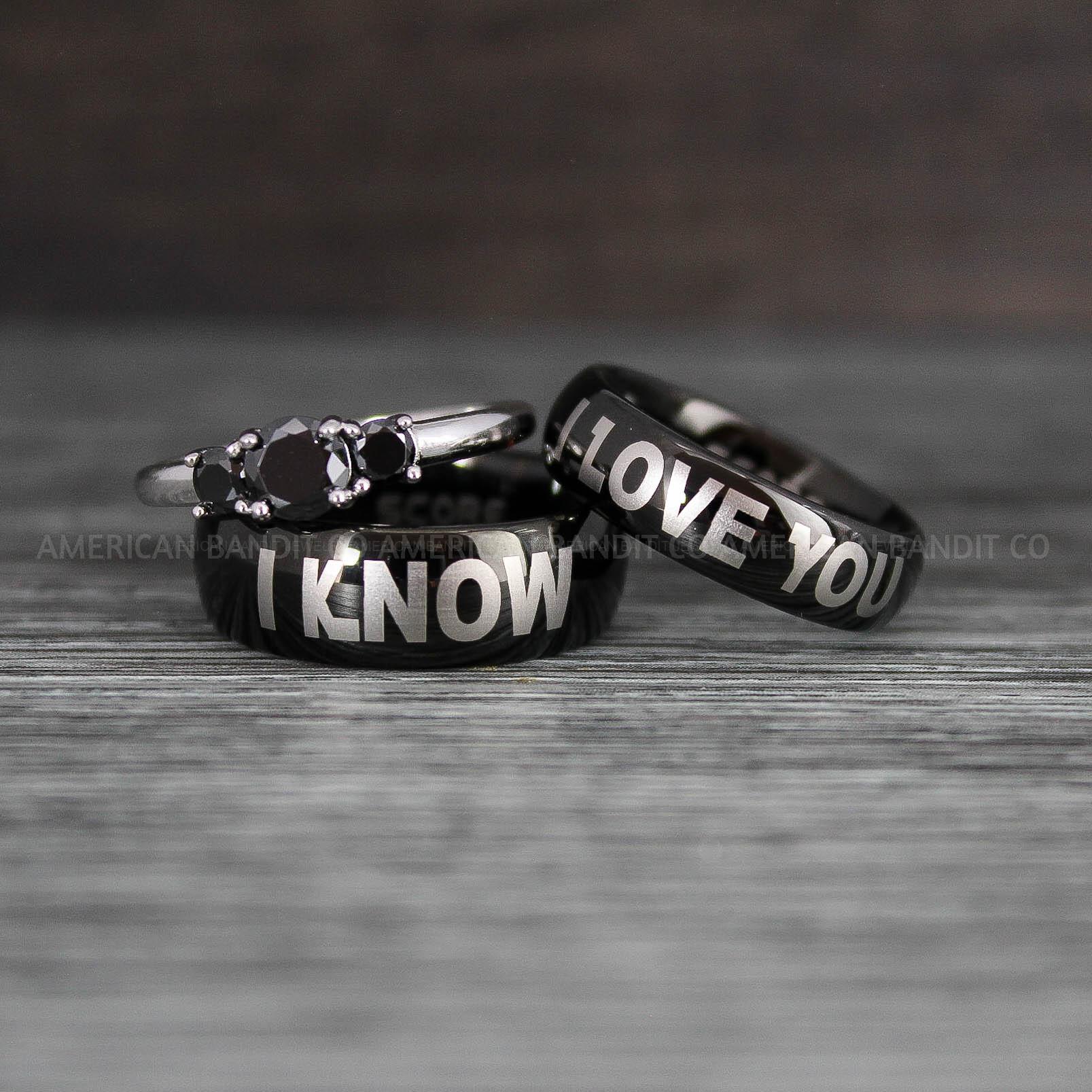 IMG_8501 I Love You I Know Rings, Aurebesh Rings, Black Wedding Bands, Aurebesh Wedding Bands, Aurebesh Wedding Rings, Aurebesh Jewelry - Image 1