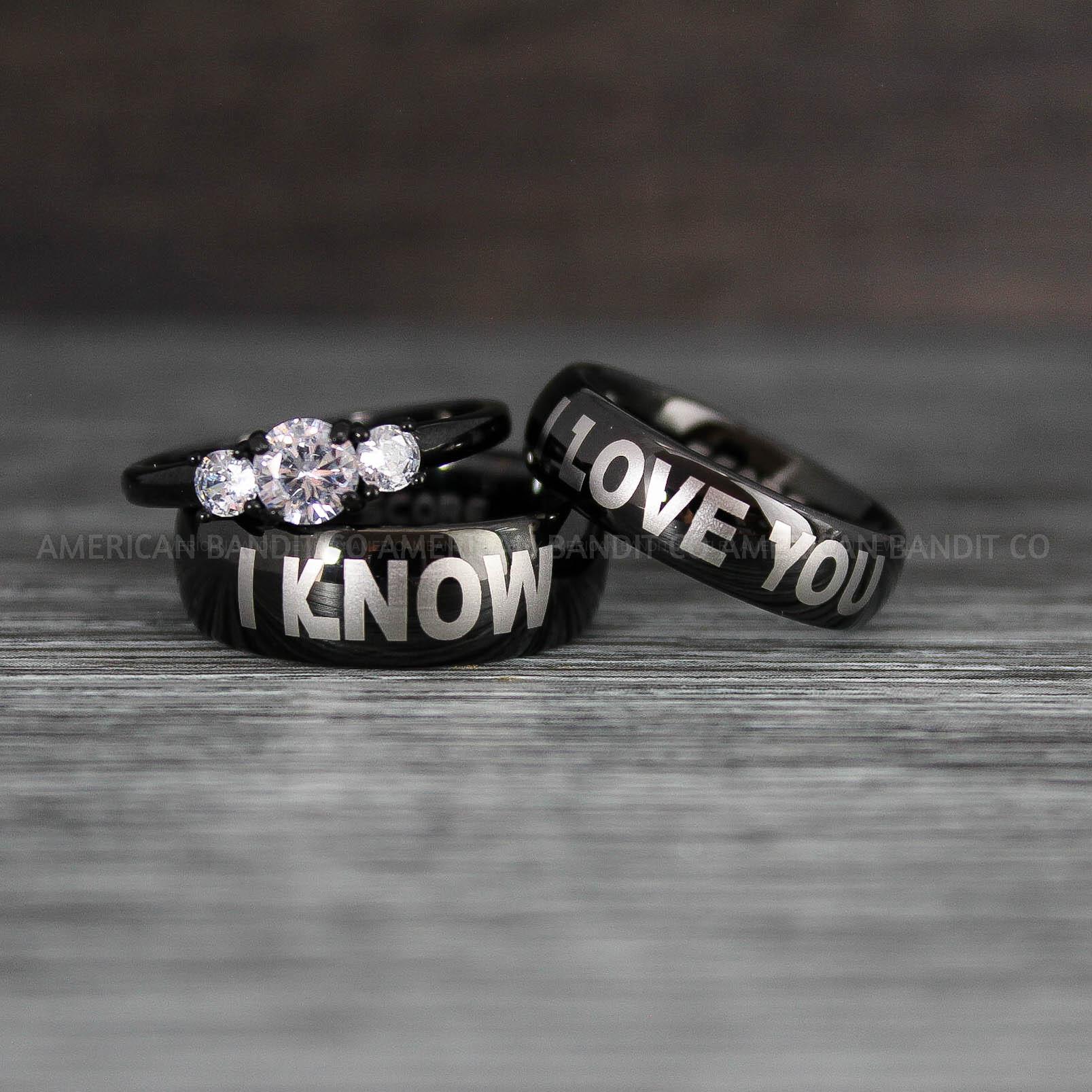 IMG_8502 I Love You I Know Rings, Aurebesh Rings, Black Wedding Bands, Aurebesh Wedding Bands, Aurebesh Wedding Rings, Aurebesh Jewelry - Image 1