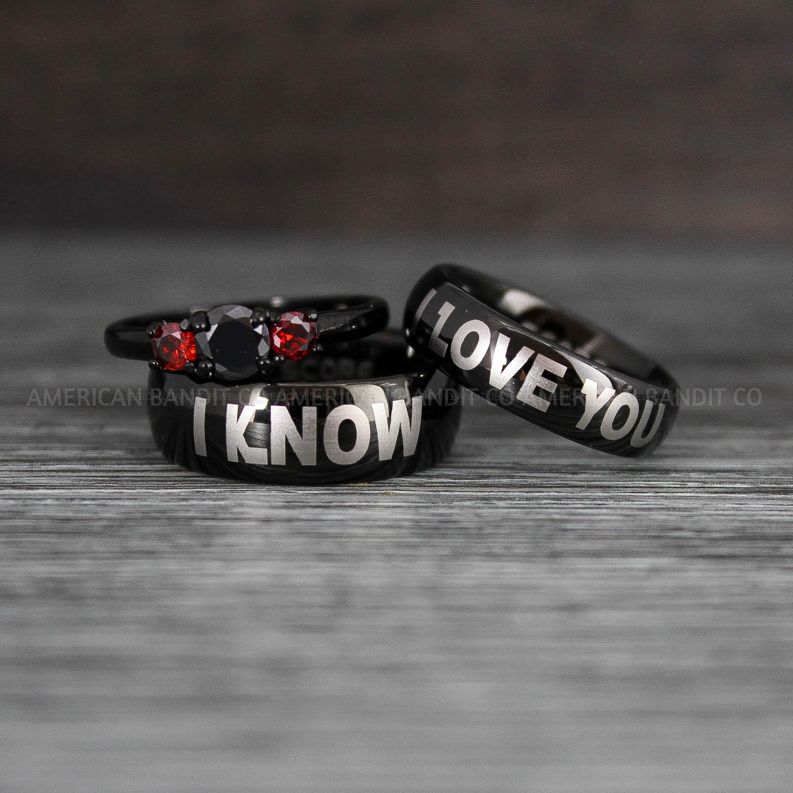 IMG_8503 I Love You I Know Rings, Aurebesh Rings, Black Wedding Bands, Aurebesh Wedding Bands, Aurebesh Wedding Rings, Aurebesh Jewelry - Image 1