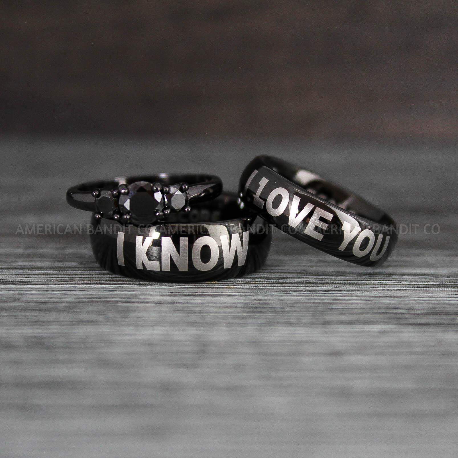 IMG_8504 I Love You I Know Rings, Aurebesh Rings, Black Wedding Bands, Aurebesh Wedding Bands, Aurebesh Wedding Rings, Aurebesh Jewelry - Image 1
