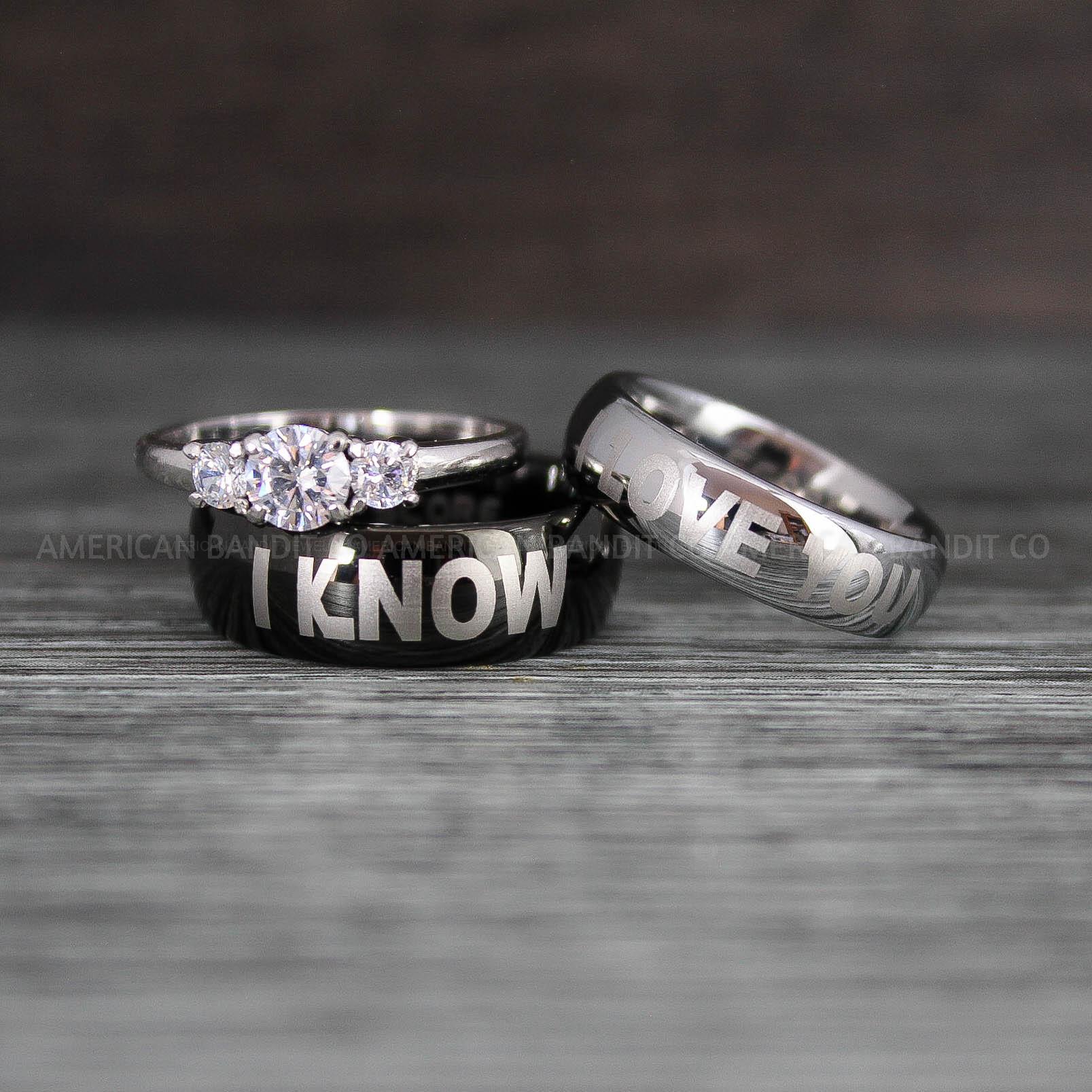 IMG_8506 I Love You I Know Rings, Aurebesh Rings, Black Wedding Bands, Aurebesh Wedding Bands, Aurebesh Wedding Rings, Aurebesh Jewelry - Image 1