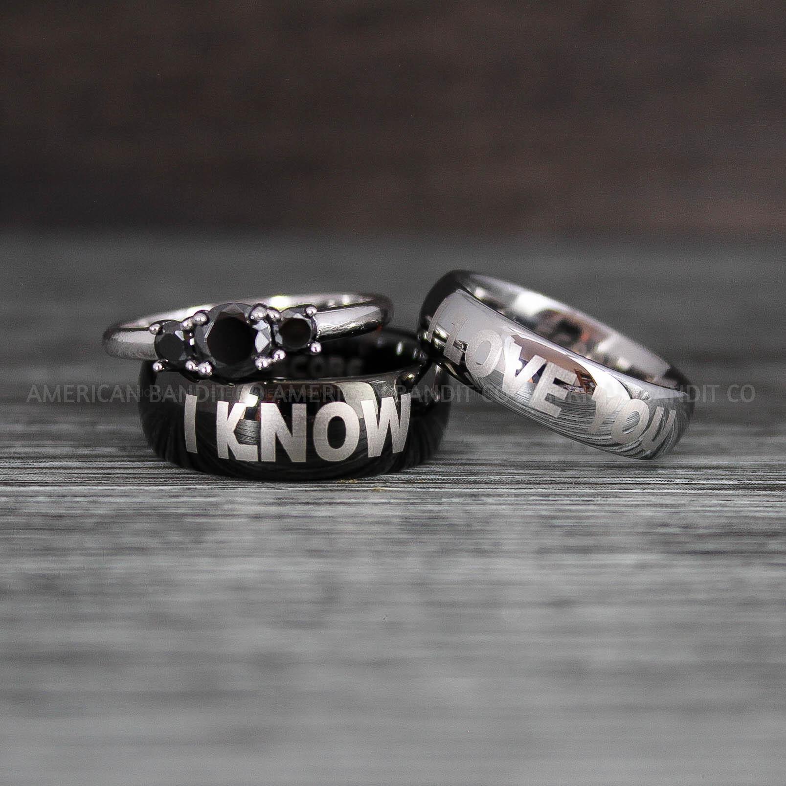 IMG_8507 I Love You I Know Rings, Aurebesh Rings, Black Wedding Bands, Aurebesh Wedding Bands, Aurebesh Wedding Rings, Aurebesh Jewelry - Image 1