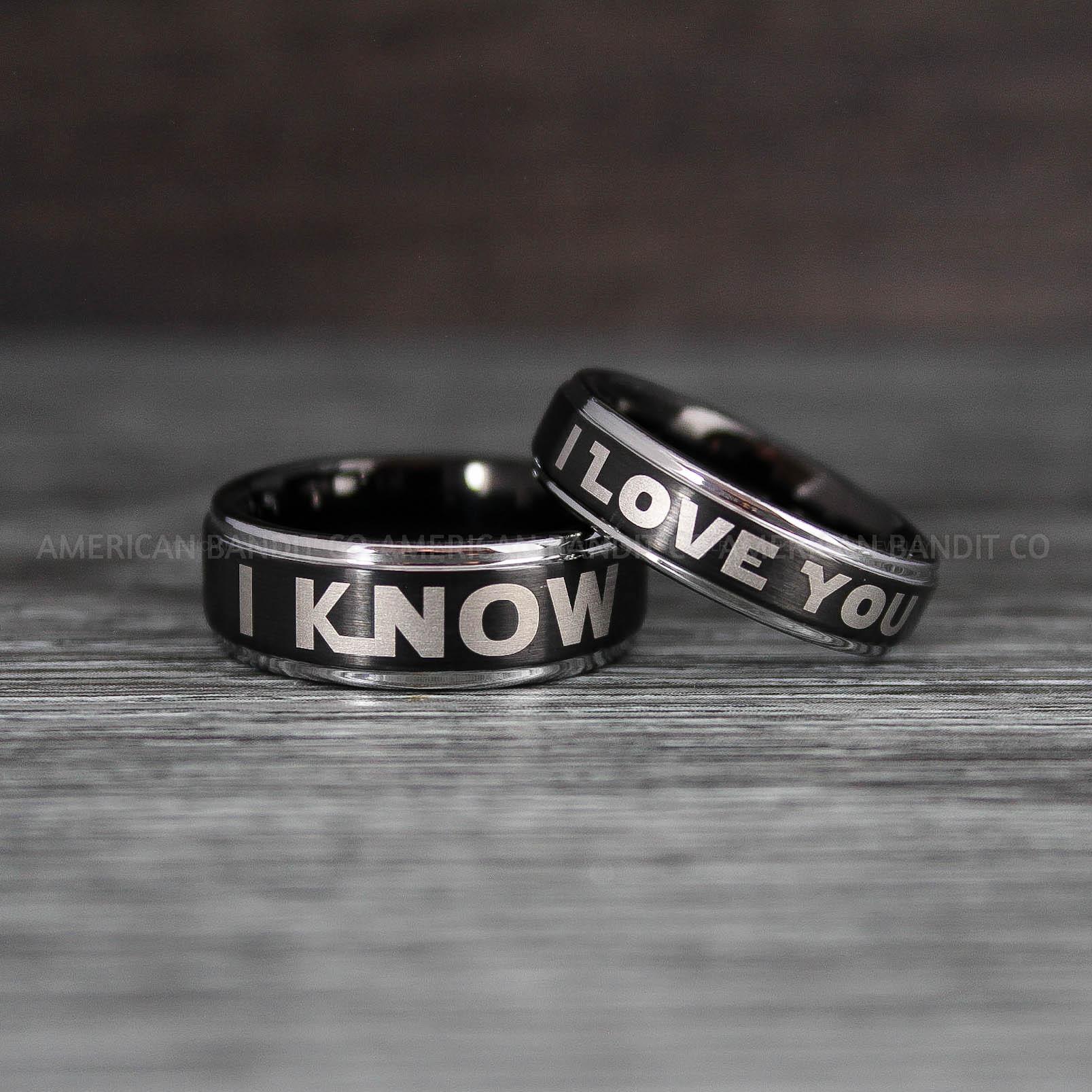 IMG_8509 I Love You I Know Rings, Aurebesh Rings, Black Wedding Bands, Aurebesh Wedding Bands, Aurebesh Wedding Rings, Aurebesh Jewelry - Image 1