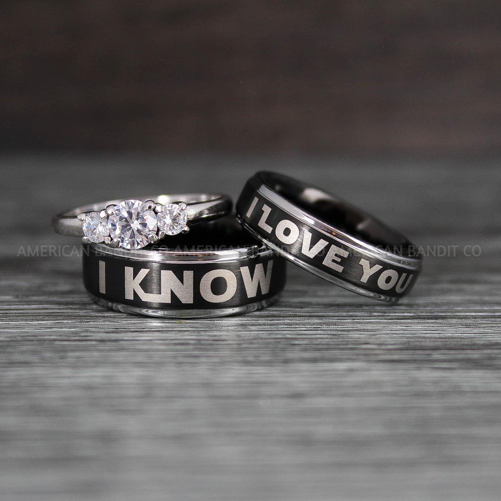 IMG_8510 I Love You I Know Rings, Aurebesh Rings, Black Wedding Bands, Aurebesh Wedding Bands, Aurebesh Wedding Rings, Aurebesh Jewelry - Image 1