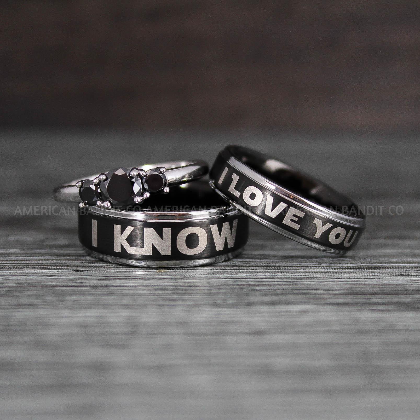 IMG_8511 I Love You I Know Rings, Aurebesh Rings, Black Wedding Bands, Aurebesh Wedding Bands, Aurebesh Wedding Rings, Aurebesh Jewelry - Image 1