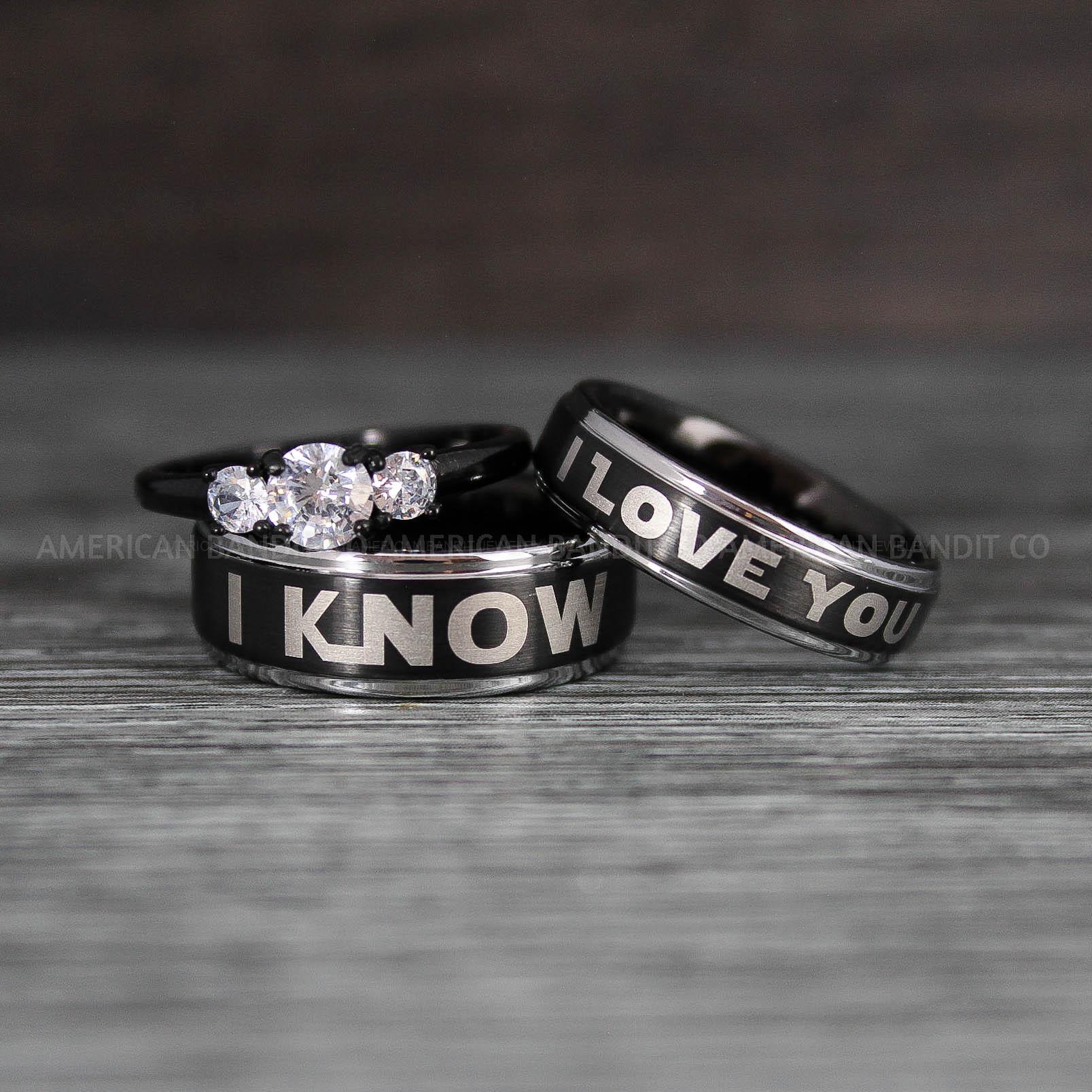 IMG_8512 I Love You I Know Rings, Aurebesh Rings, Black Wedding Bands, Aurebesh Wedding Bands, Aurebesh Wedding Rings, Aurebesh Jewelry - Image 1