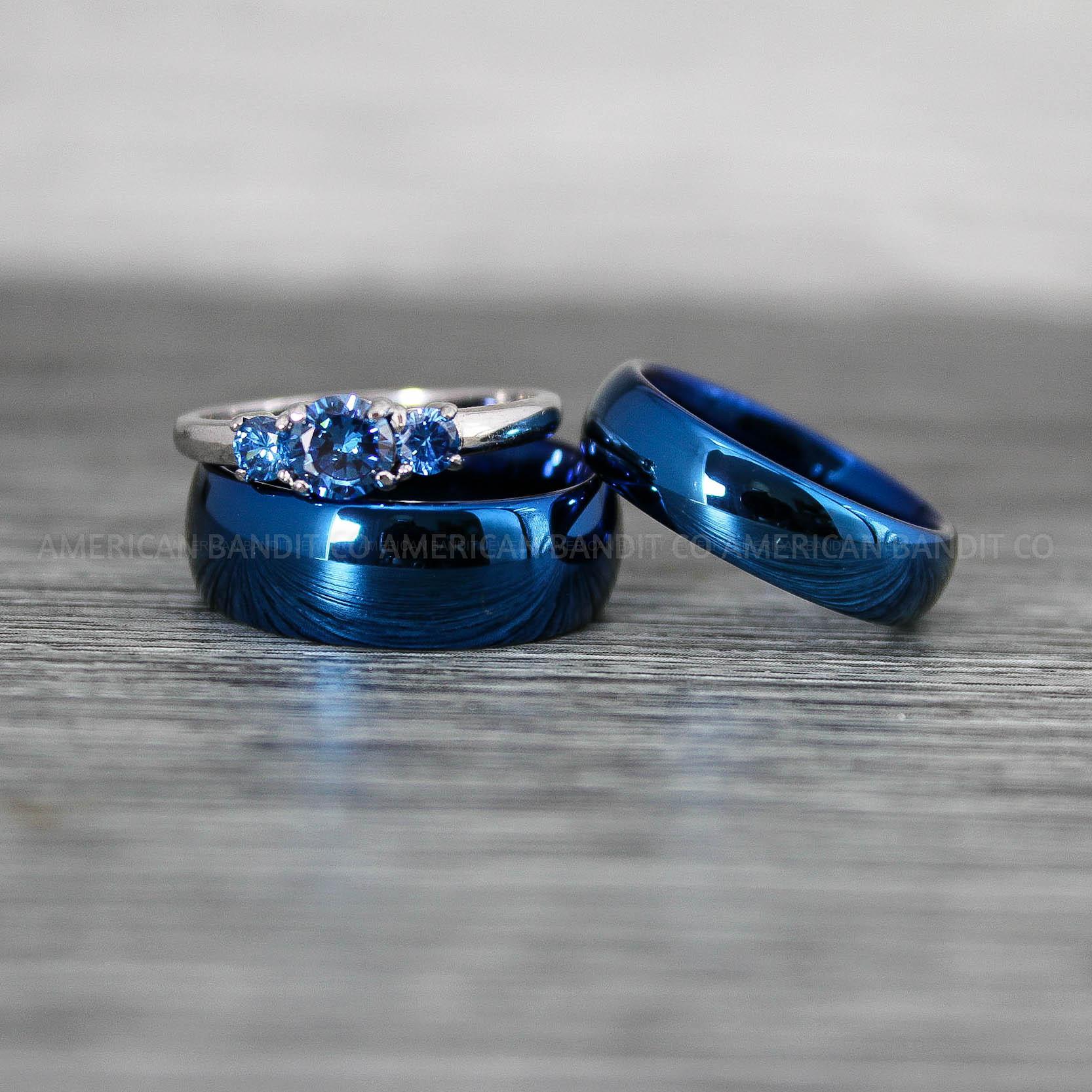 IMG_8526 Blue Couple Rings, Blue Wedding Bands, Blue Wedding Rings, Couple Rings, Couple Jewelry, His and Her Rings, Matching Rings Couple Wedding Ring Couple Jewelry - Image 1