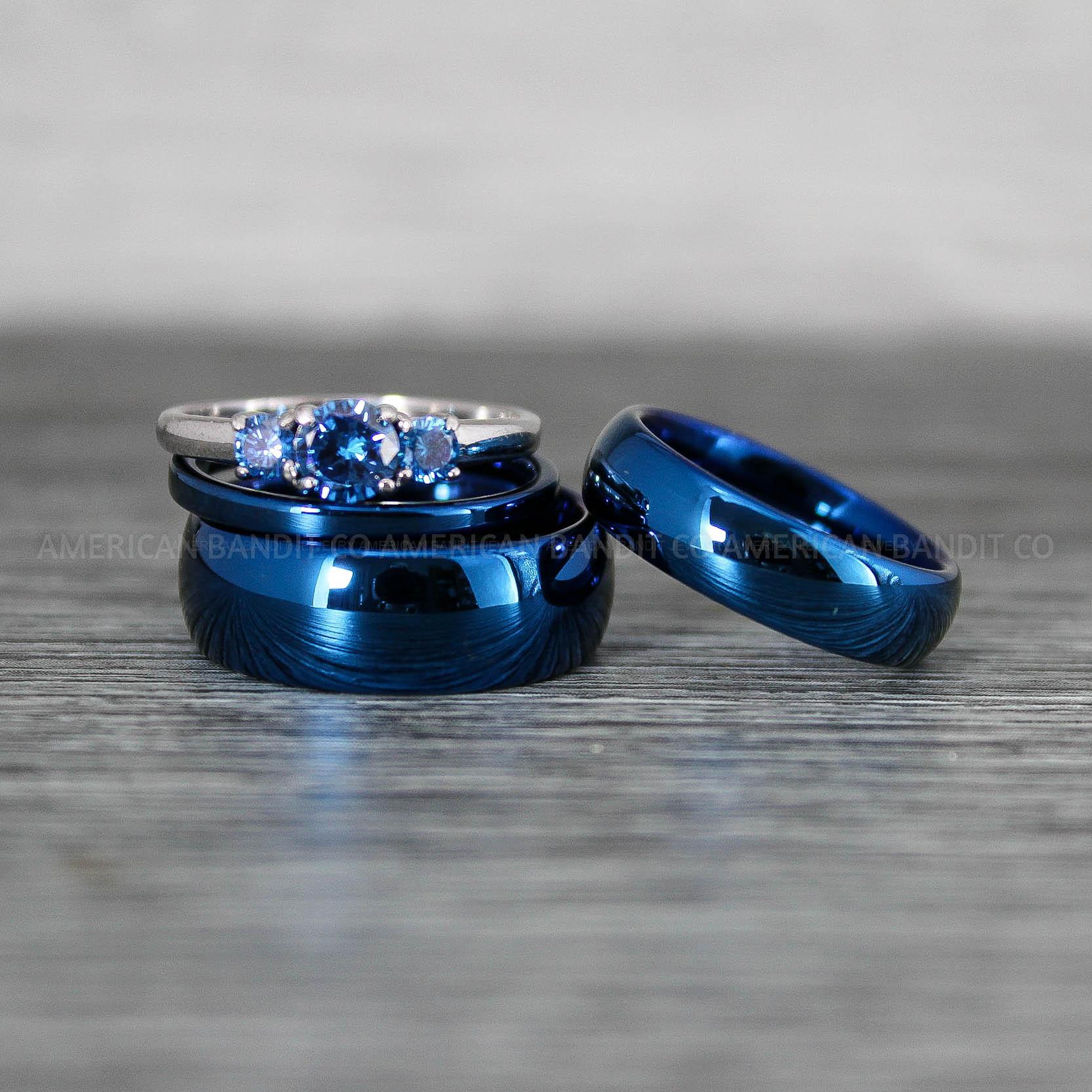 IMG_8528 Blue Couple Rings, Blue Wedding Bands, Blue Wedding Rings, Couple Rings, Couple Jewelry, His and Her Rings, Matching Rings Couple Wedding Ring Couple Jewelry - Image 1