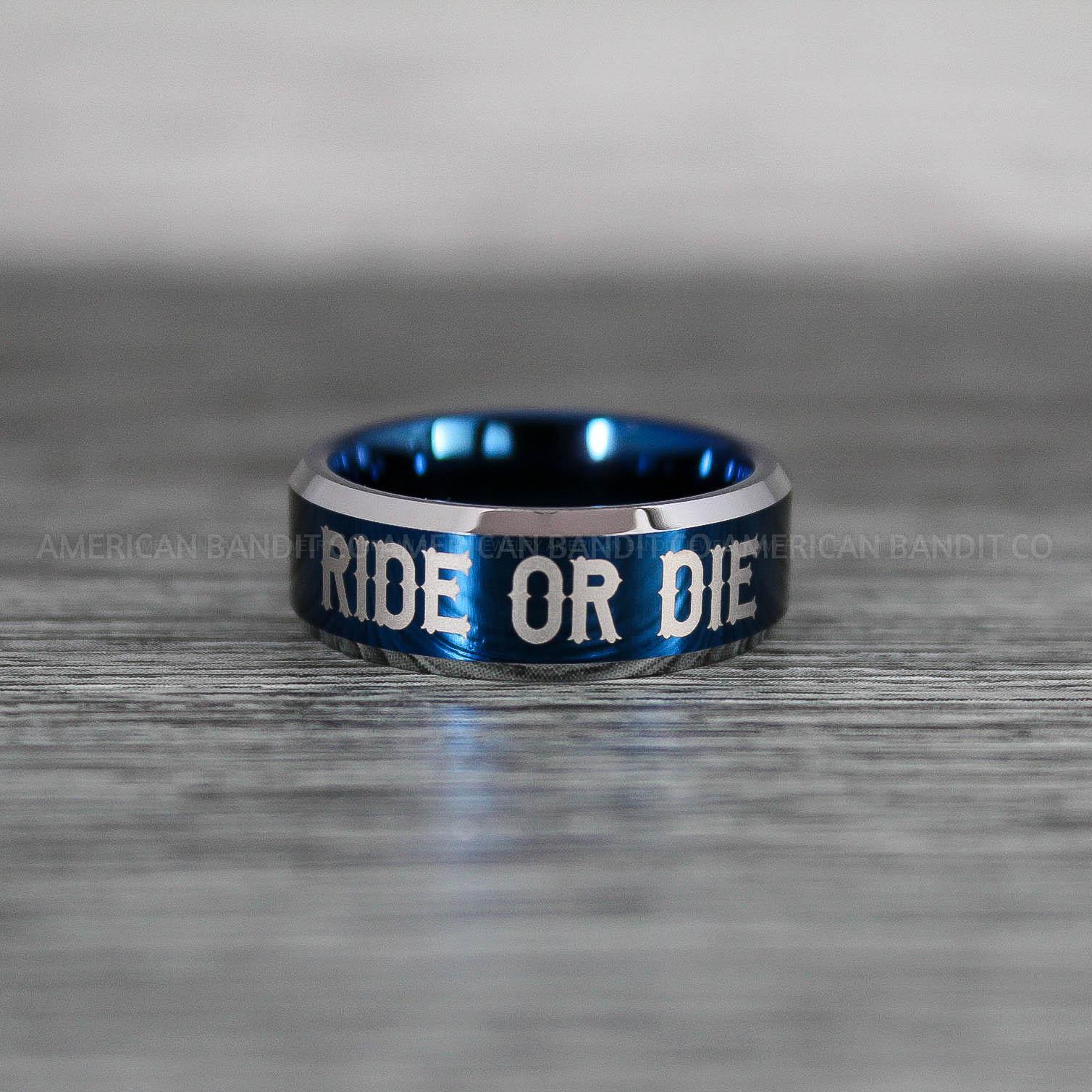 IMG_8530 Ride or Die Rings, Ride or Die, Ride or Die Wedding Rings, Ride or Die Wedding Bands, Blue Wedding Rings, Blue Wedding Bands, Biker Rings - Image 1
