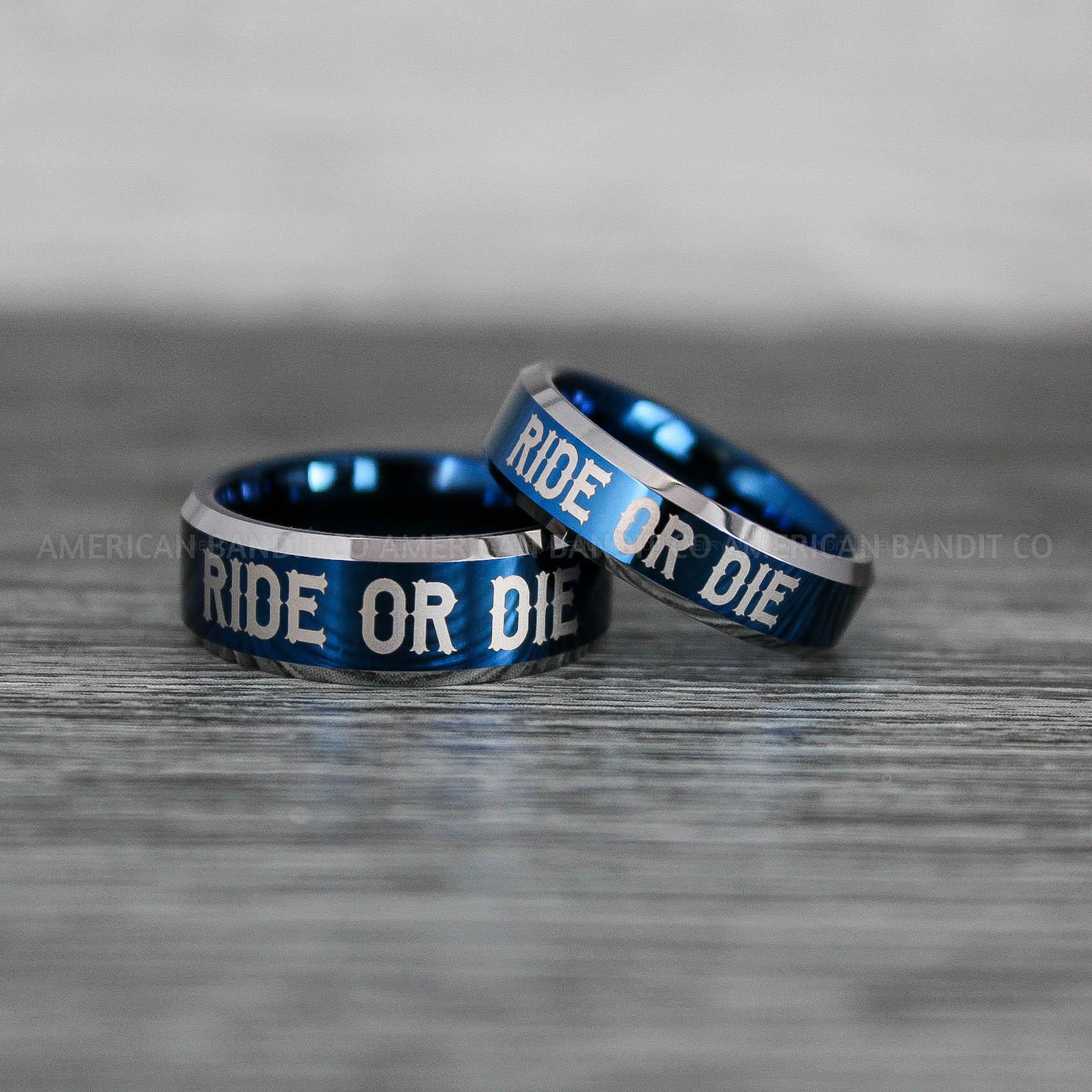 IMG_8533 Ride or Die Rings, Ride or Die, Ride or Die Wedding Rings, Ride or Die Wedding Bands, Blue Wedding Rings, Blue Wedding Bands, Biker Rings - Image 1