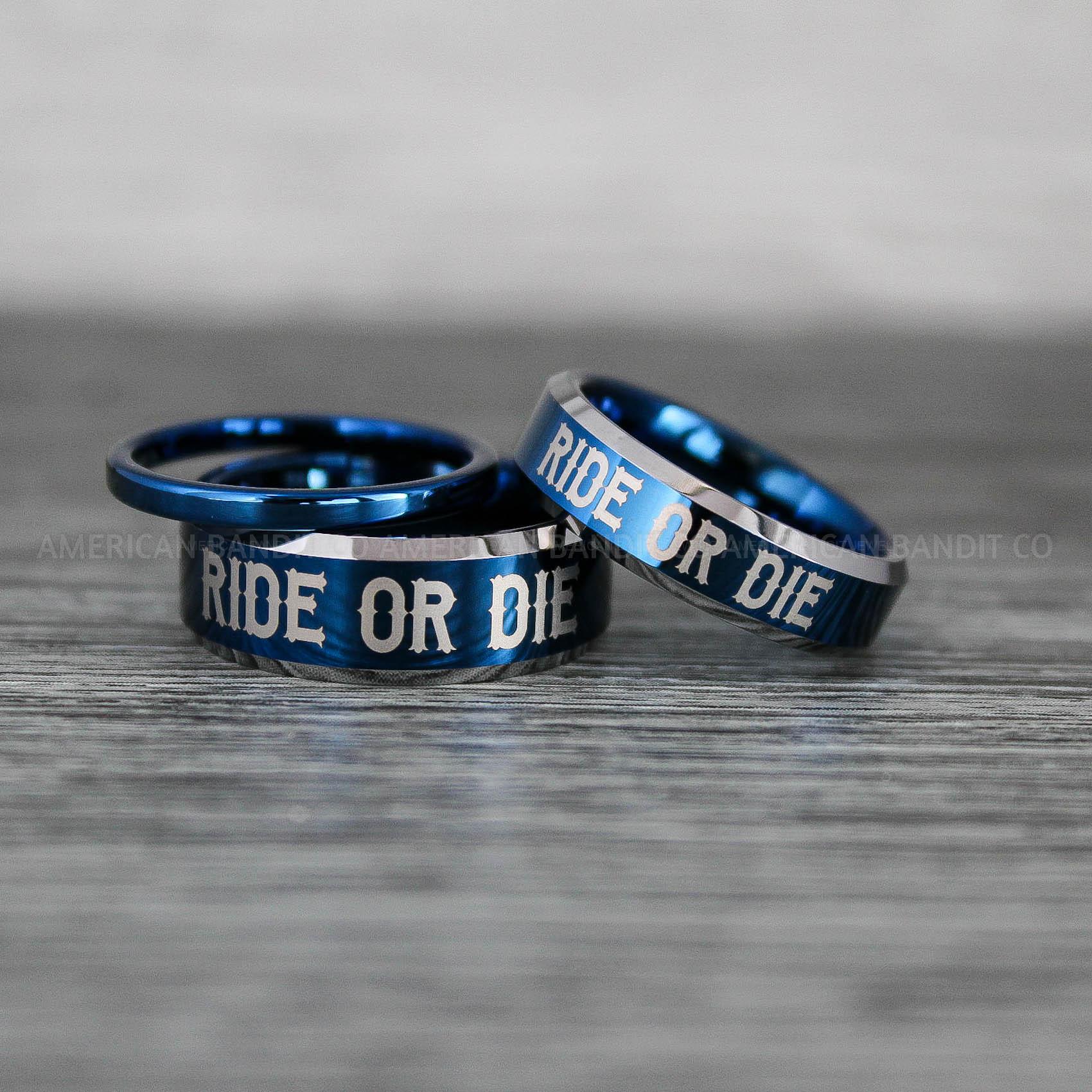 IMG_8534 Ride or Die Rings, Ride or Die, Ride or Die Wedding Rings, Ride or Die Wedding Bands, Blue Wedding Rings, Blue Wedding Bands, Biker Rings - Image 1