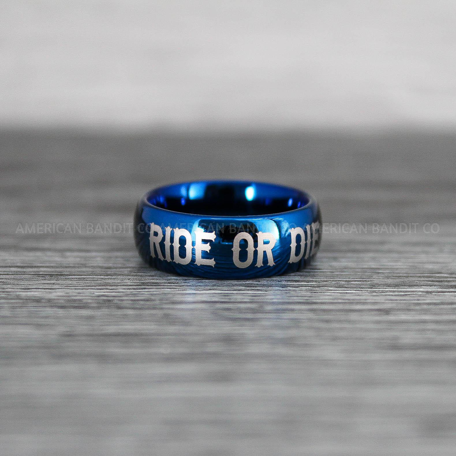 IMG_8538 Ride or Die Rings, Ride or Die, Ride or Die Wedding Rings, Ride or Die Wedding Bands, Blue Wedding Rings, Blue Wedding Bands, Biker Rings - Image 1
