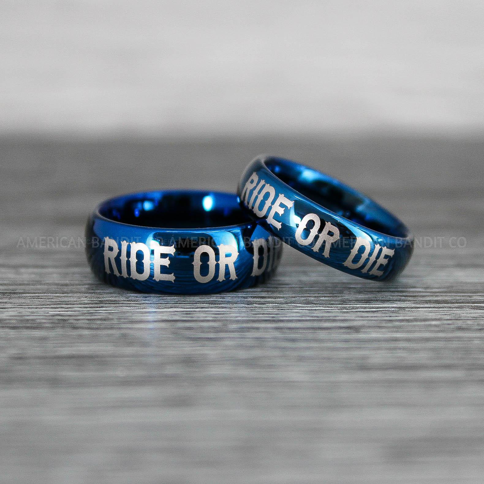 IMG_8539 Ride or Die Rings, Ride or Die, Ride or Die Wedding Rings, Ride or Die Wedding Bands, Blue Wedding Rings, Blue Wedding Bands, Biker Rings - Image 1