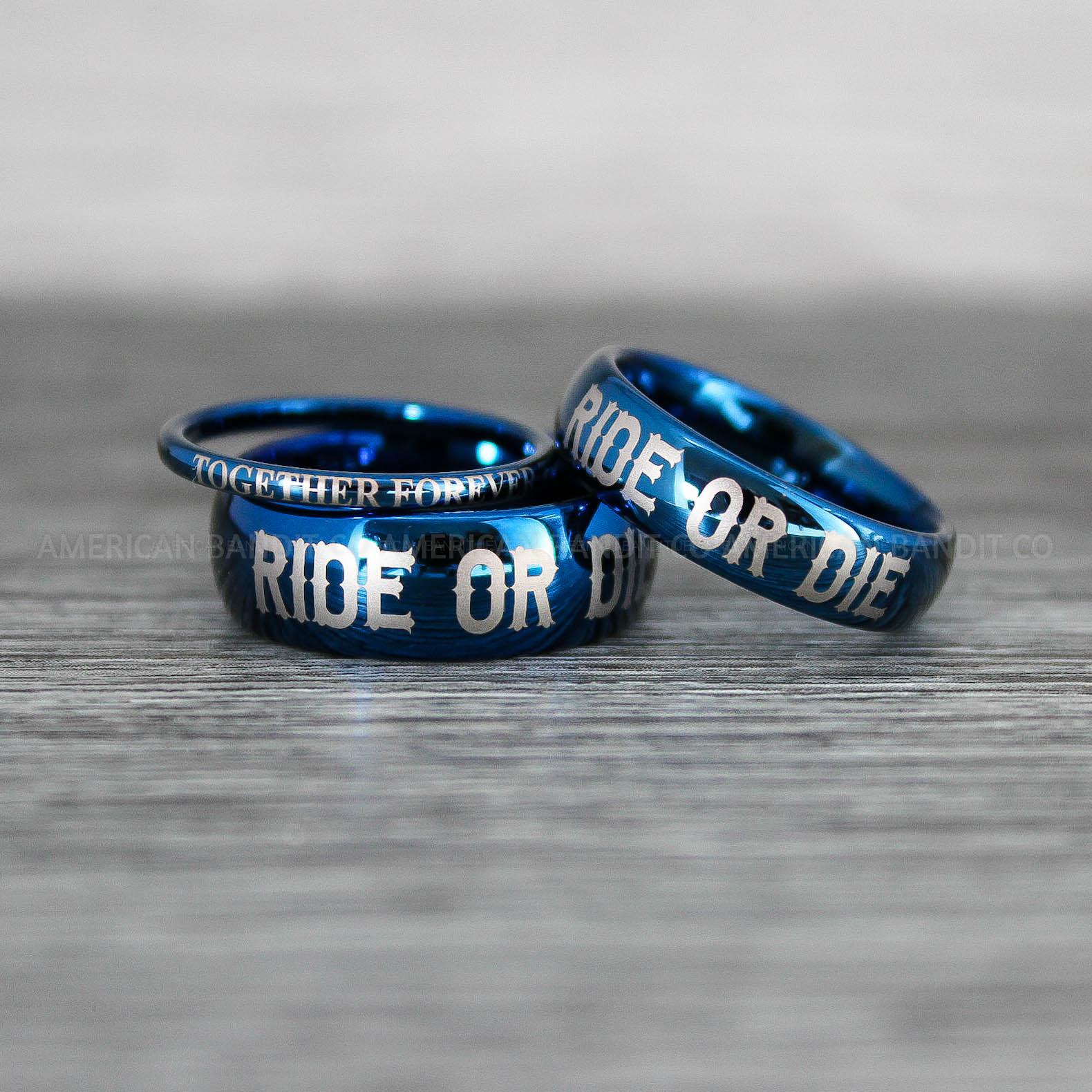 IMG_8540 Ride or Die Rings, Ride or Die, Ride or Die Wedding Rings, Ride or Die Wedding Bands, Blue Wedding Rings, Blue Wedding Bands, Biker Rings - Image 1